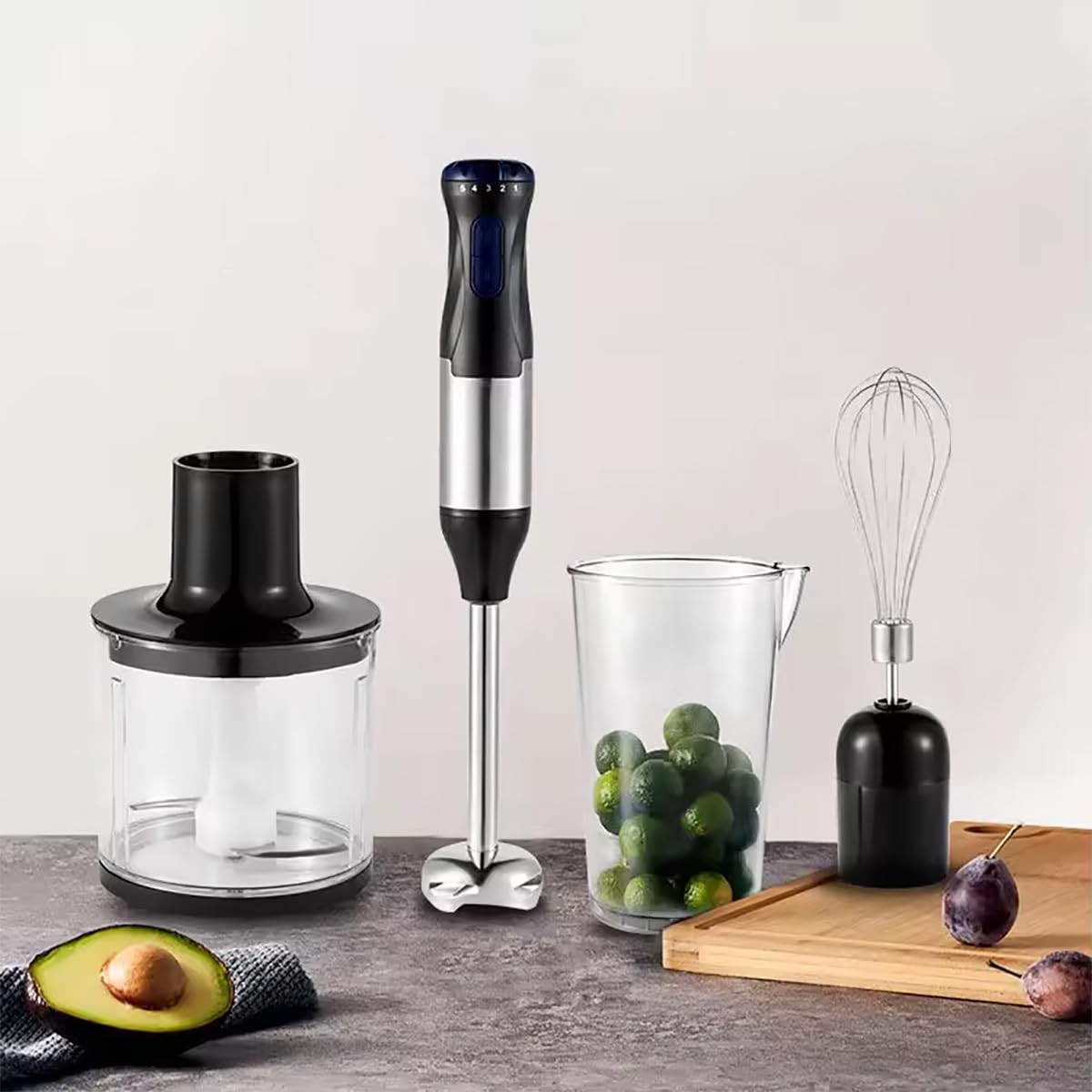 Qylttdm Immersion Blender Handheld, 1000W Powerful Hand Blender, 5-Speed Speed Adjustment, Stainless Steel Smart Stick With Egg Beaters And Chopper Food Processor, For Soup, Meat, Smoothies & Milk Frother