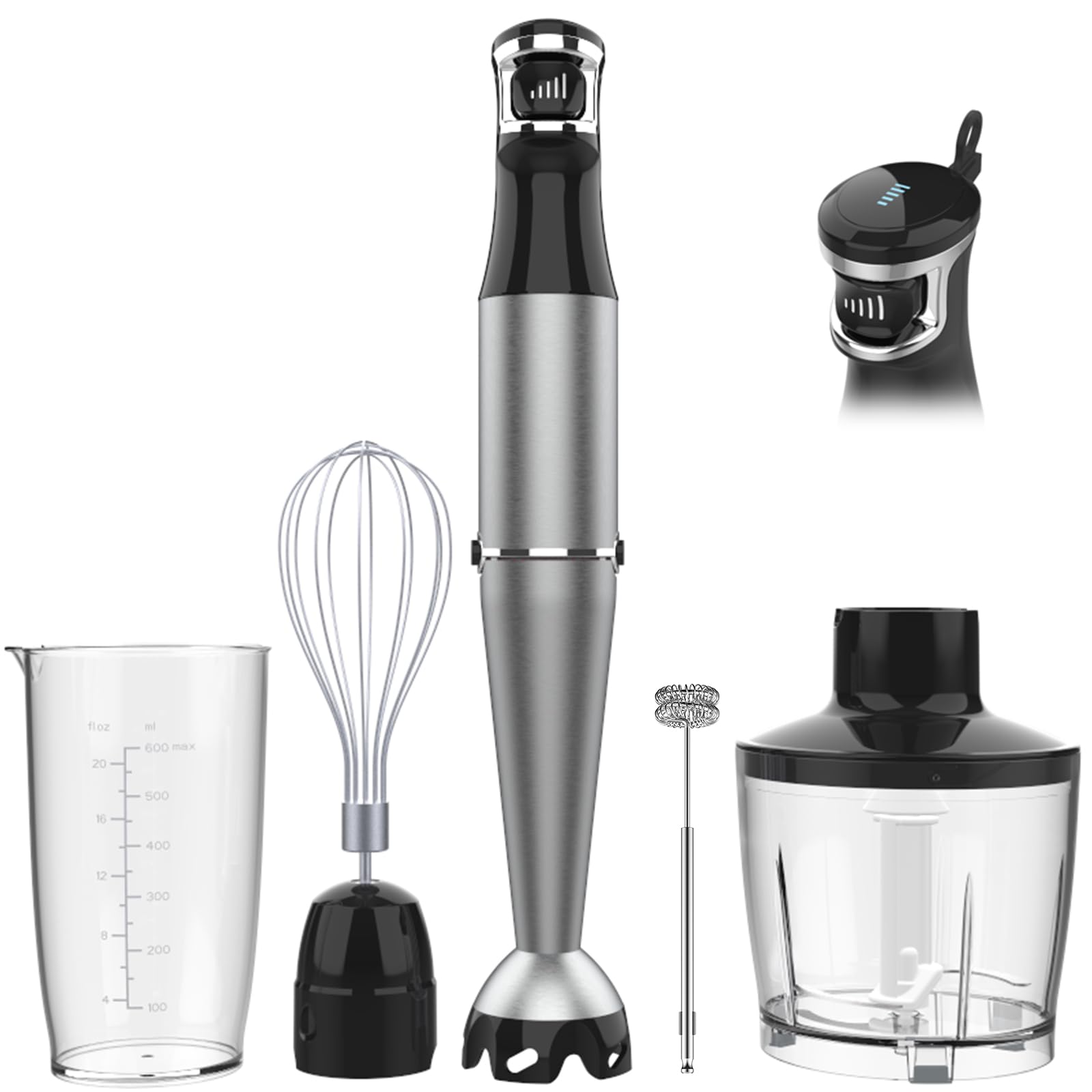 Turelar Immersion Blender Handheld Corded Hand Blenders Set 1100W, Trigger Variable Speed 5 In 1 Stick Emulsifier With Chopper, Whisk And Frother For Soup, Baby Food And Smoothies