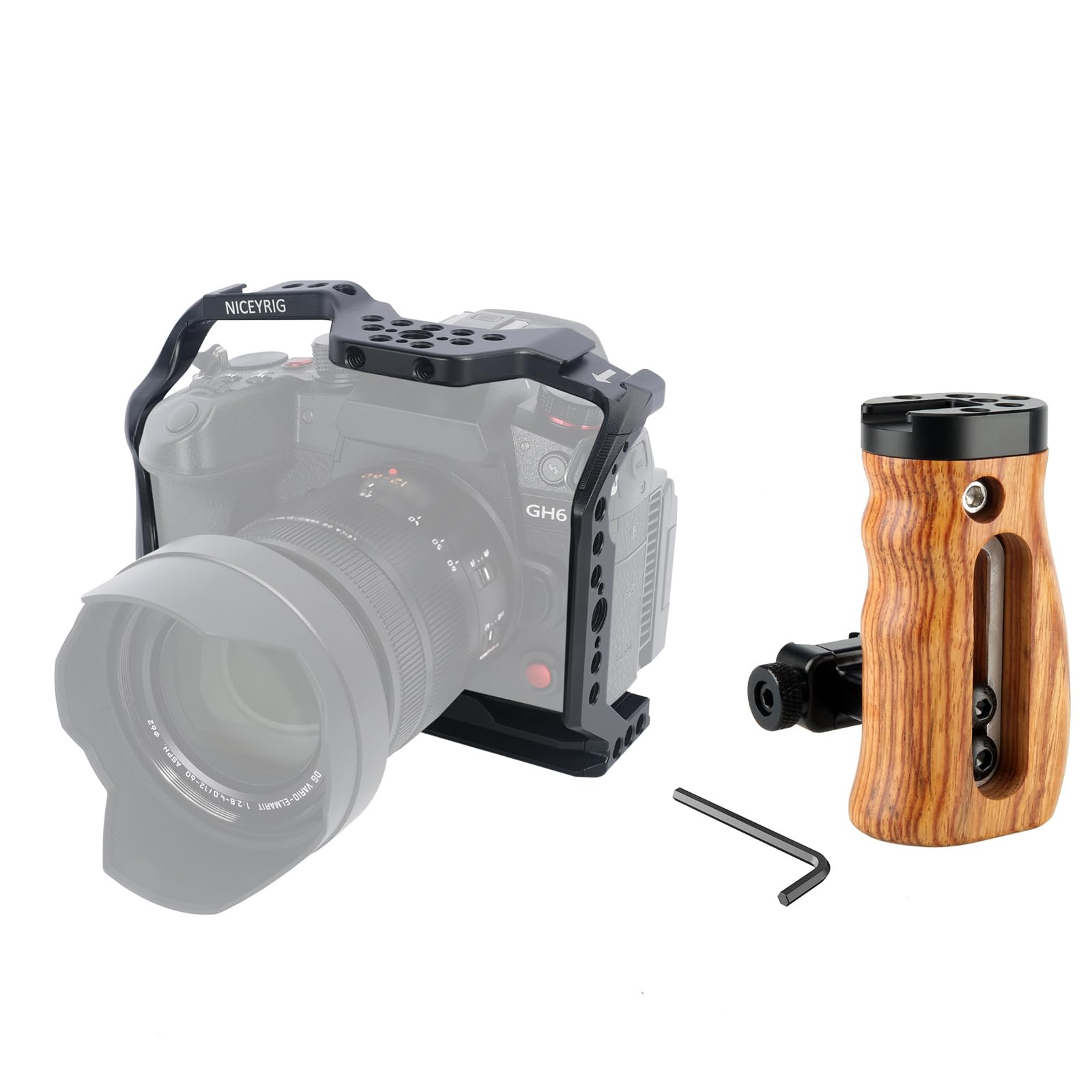 Niceyrig Gh7/Gh6 Cage Kit With Wooden Side Handle For Panasonic Lumix Gh7 Gh6, Dslr Camera Videomaking Rig Stabilizer With Quick Release Plate For Arca-Style, Cold Shoes
