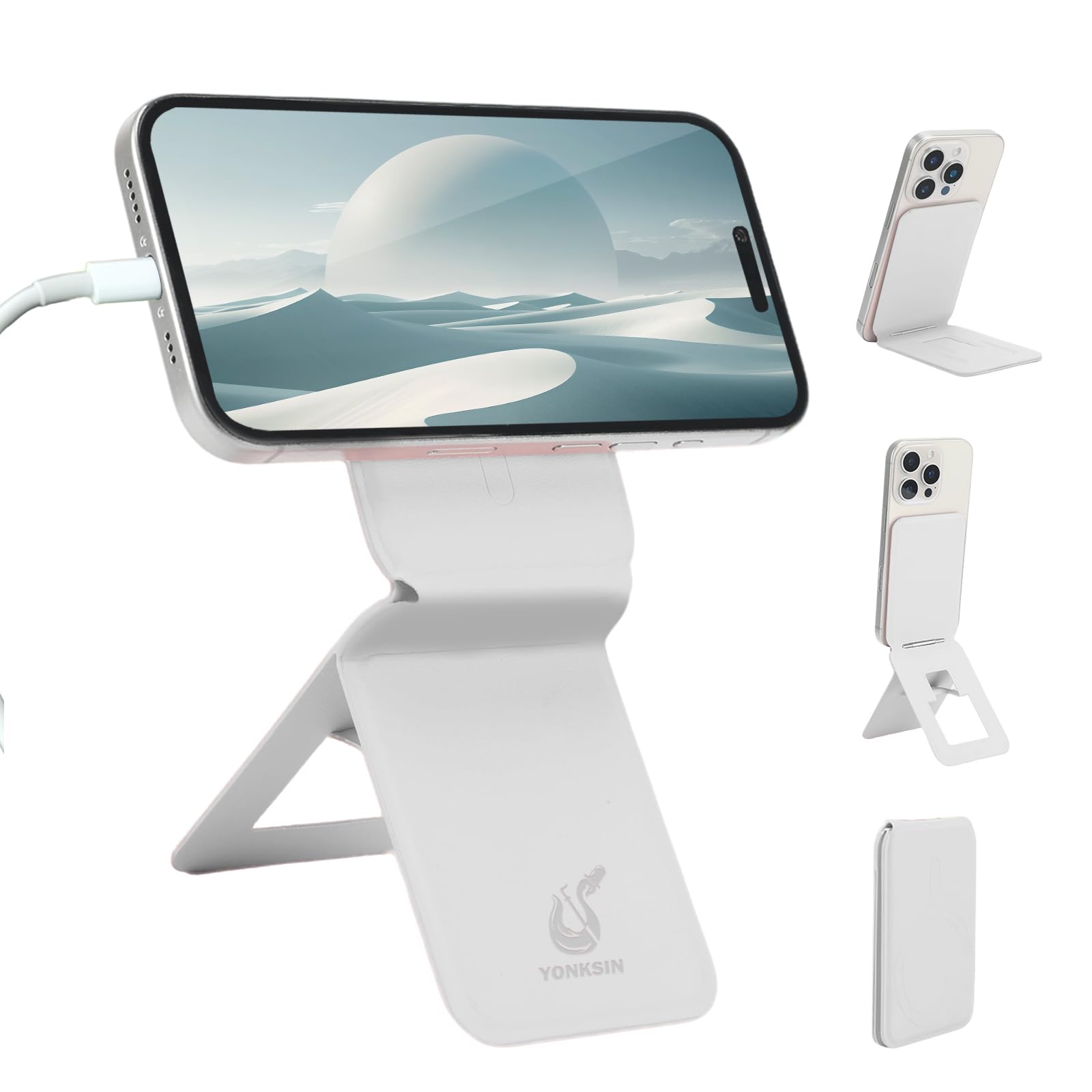 Yonksin Phone Stand, Magneitc Phone Tripod Stand For Iphone 16/15/14/13/12, Portable Foldable Design, Angle Adjustment, Grey