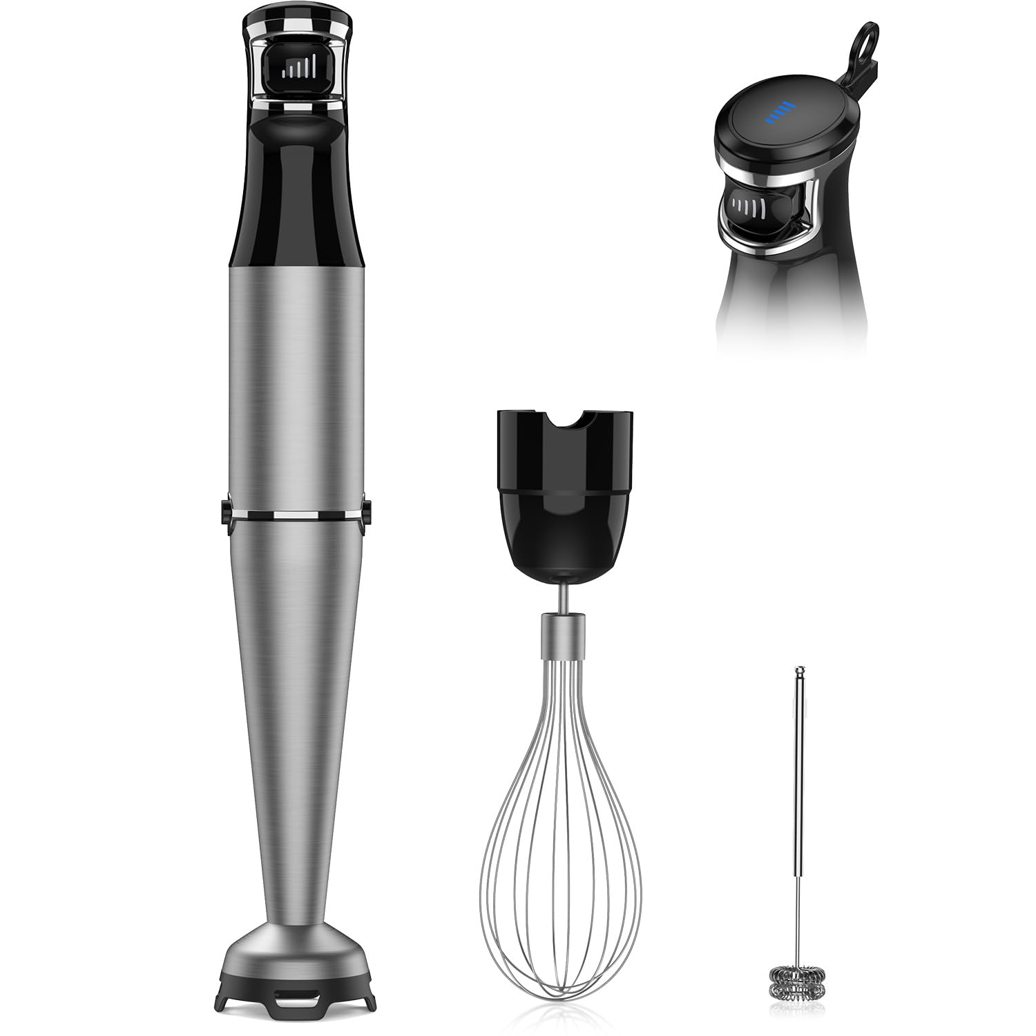Zkbhome Immersion Blender Handheld 1100W 3 In 1 Corded Stick Hand Blenders For Kitchen With Trigger Speed Control, With Whisk, Milk Frother Attachemnts, Perfect Emulsifier For Soup, Smoothie, Puree