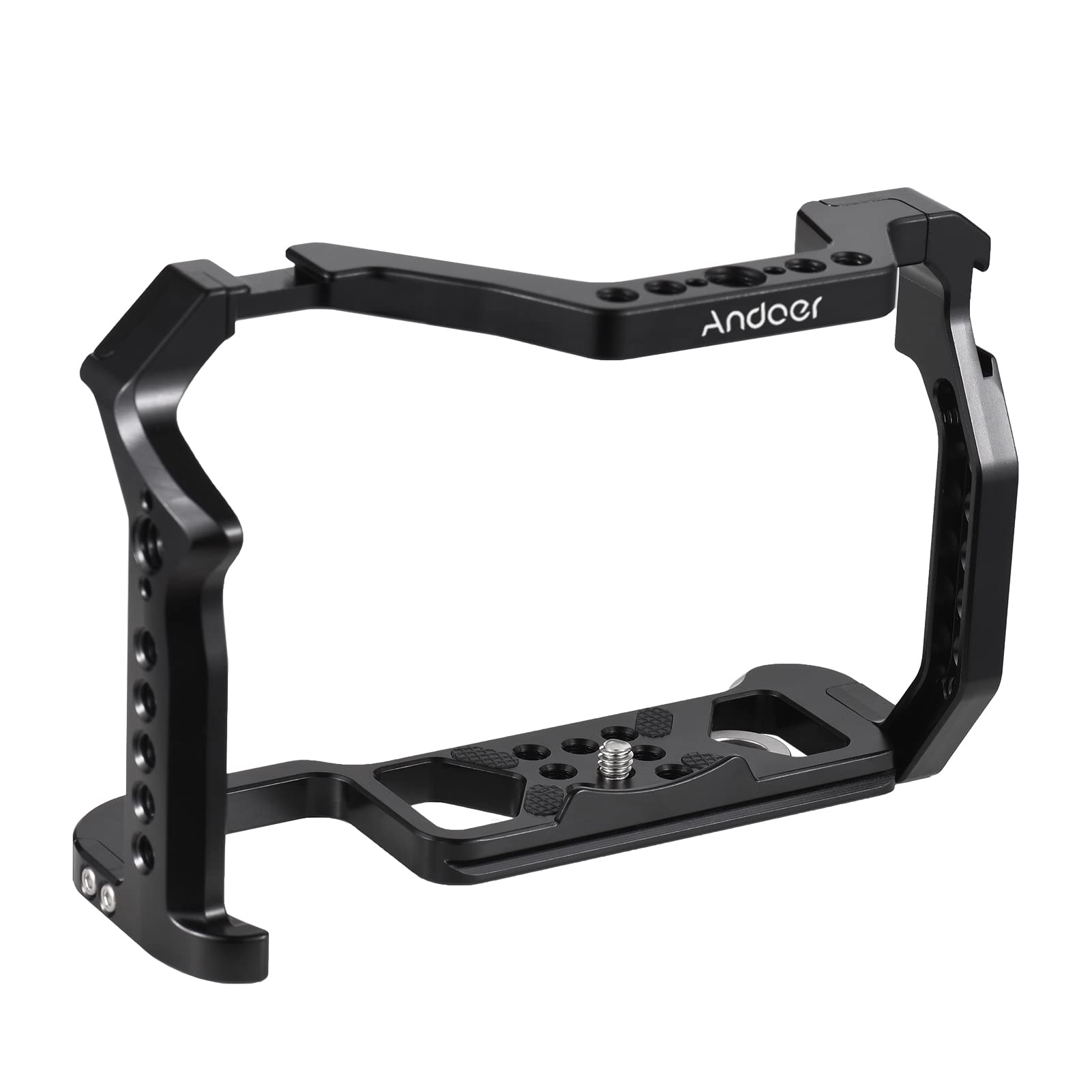 Andoer Camera Cage Aluminum Alloy Camera Video Cage With Dual Cold Shoe Mount Numerous 1/4 Inch & 3/8 Inch Threads Replacement For Canon R5/R6/R6 Ii