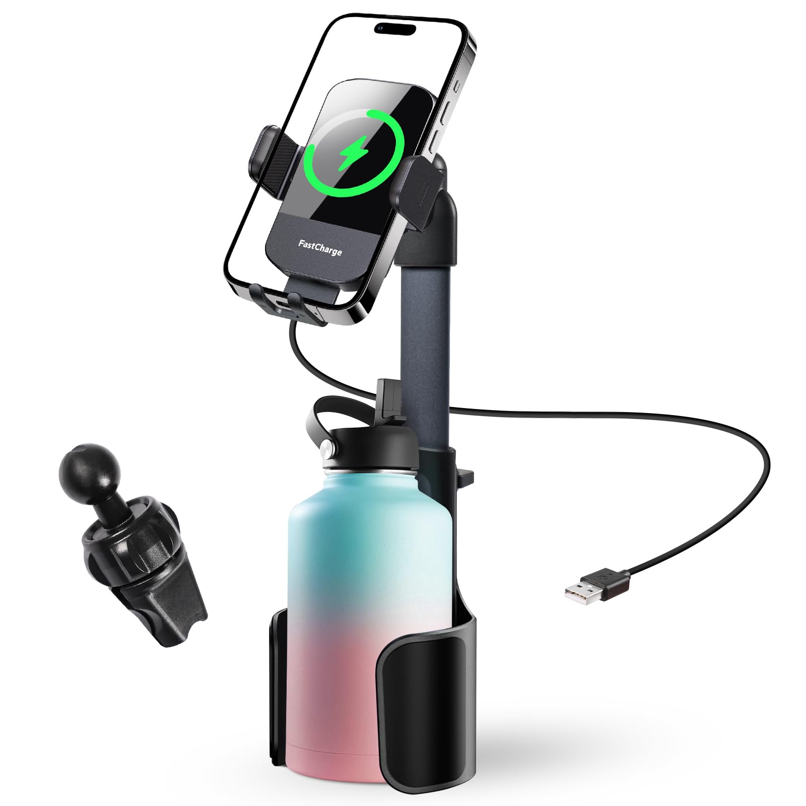 Trixcoin 3-In-1 Wireless Car Charger Cup Holder Phone Mount, 15W Fast Charging, Auto Clamping, Compatible With Iphone & All Smartphones