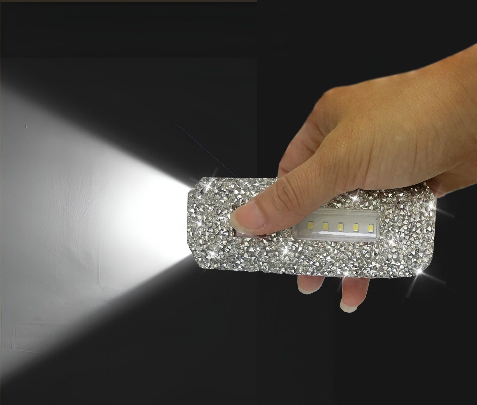 Caizishen Silver Diamond Decor Flashlight For Women - Glitter Rhinestone, Cute And Sparkly For Camping Essentials