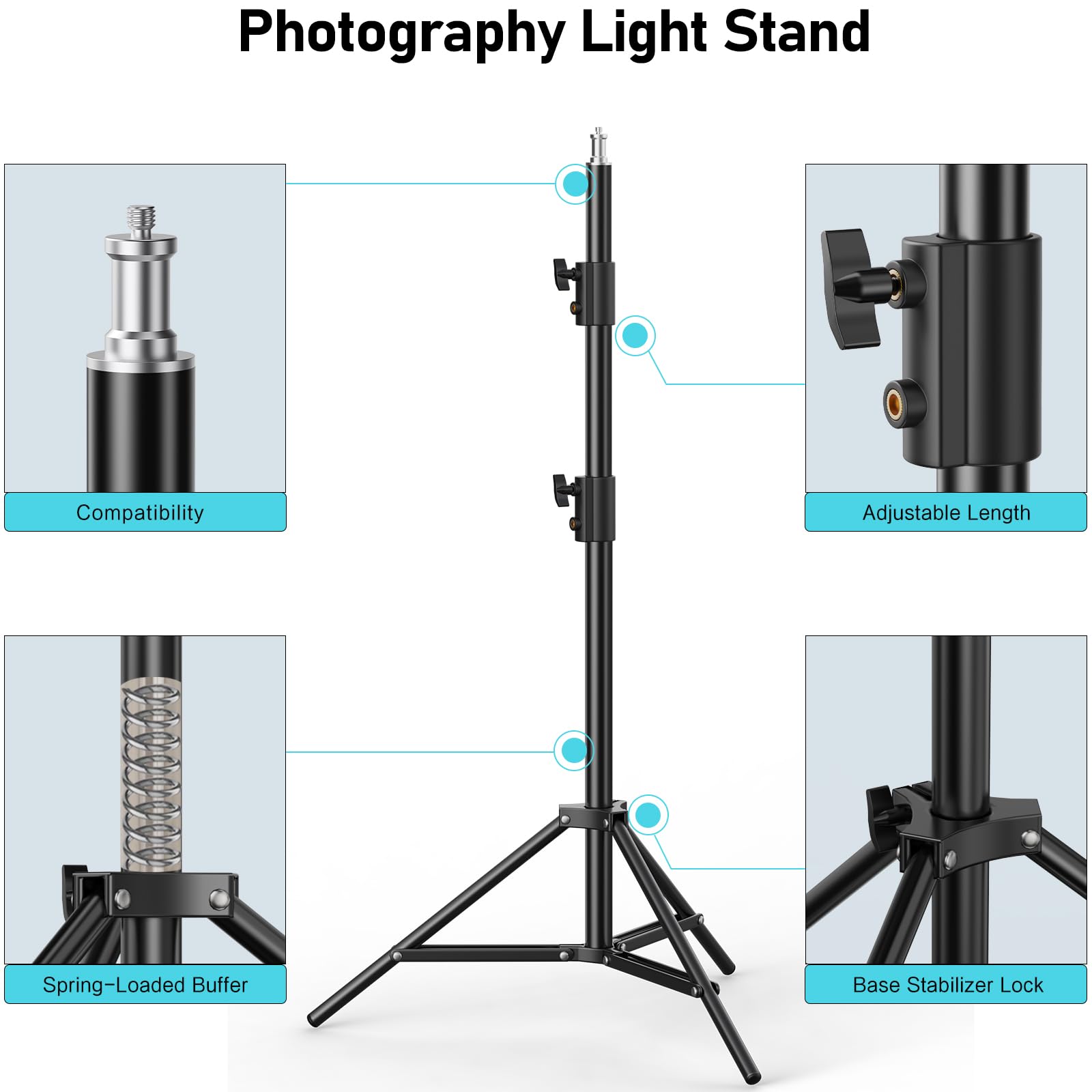 Yijyi Photography Light Stand, 110"/9.2Ft/280Cm Portable Reverse Folding Tripod With Travel Bag Aluminum Heavy Duty For Camera,Video,Softboxes,Umbrell,Wedding Outdoor Video Shooting