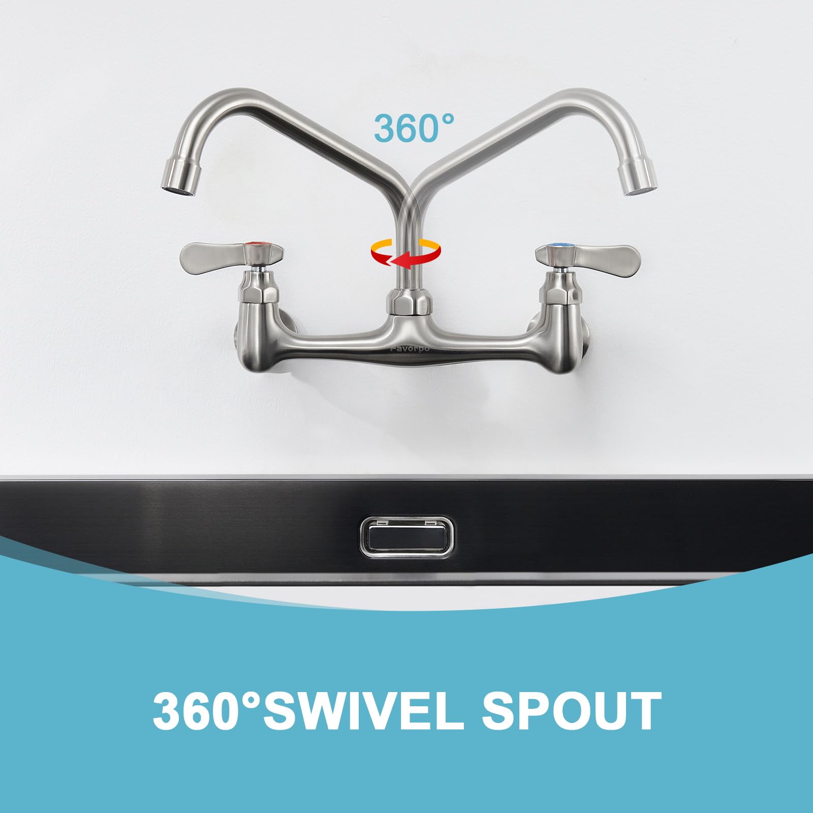 Favorpo Wall Mount Kitchen Sink Faucet 8 Inch Center Wall Mounted Commercial Faucet With 8 Inches Swivel Spout 2 Handle For Utility Laundry Room Restaurant Sink