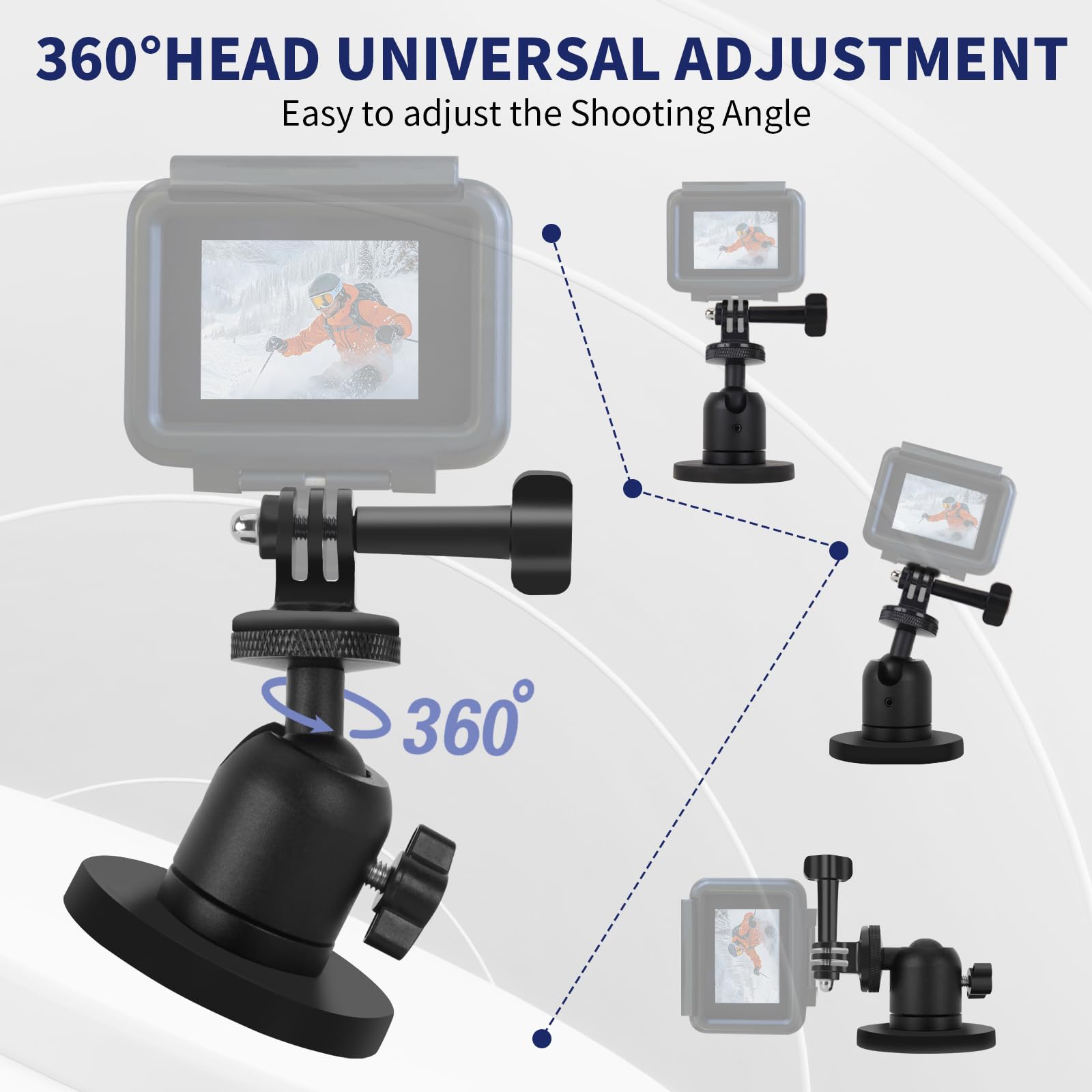 Vasgather Magnetic Camera Mounting Base 60Lb Powerful Magnet Tripod With 1/4” Ball Head Compatible With Gopro Hero 13/12/11/10/9/8/7/6 Insta 360 X4/X3/One/Xs/Go2/3 Action Camera And Cellphone