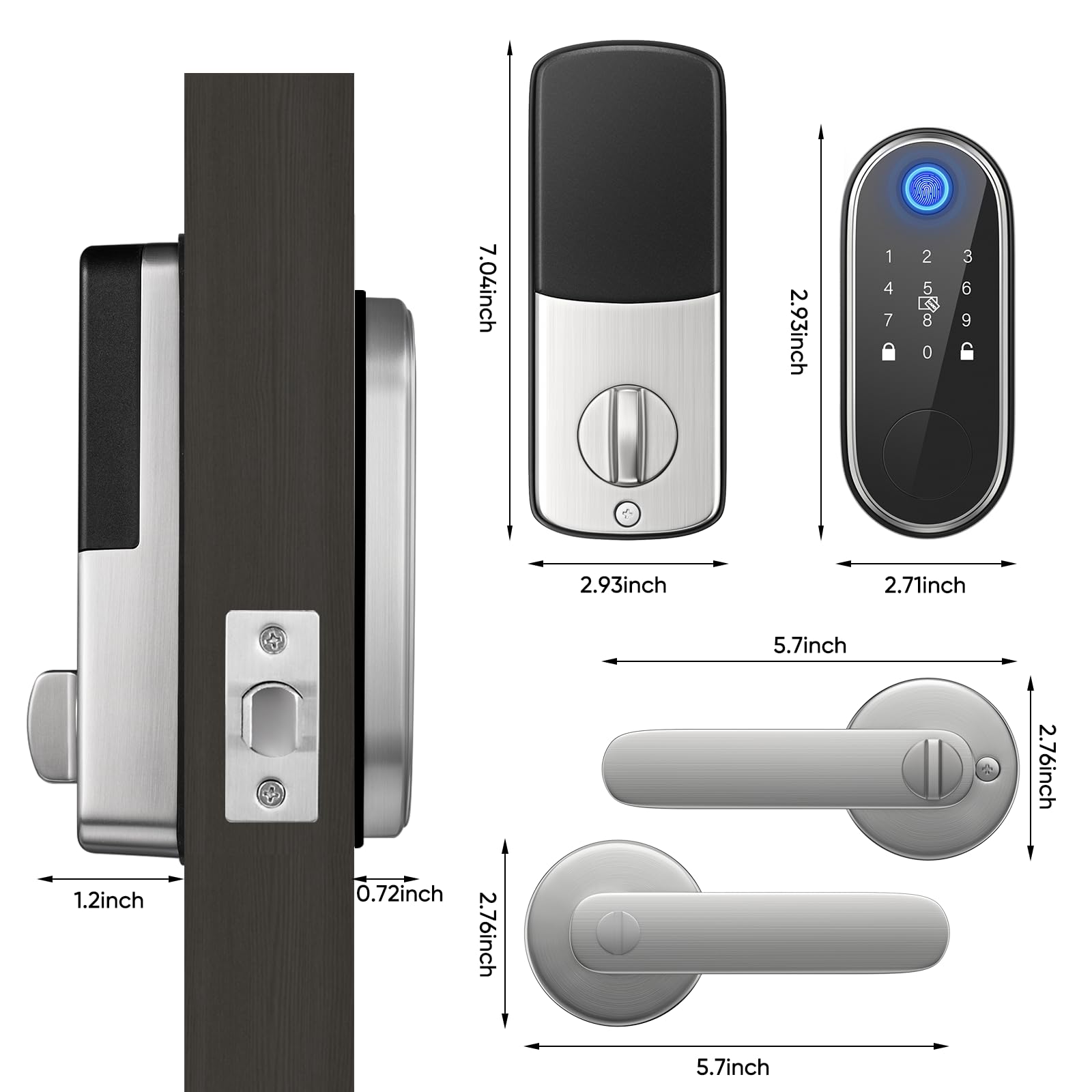 Narpult Smart Keyless Entry Door Lock With 2 Lever Handles, Smart Locks For Front Door, Fingerprint Smart Deadbolt, App Control, Electronic Keypad, Auto-Lock, Satin Nickel