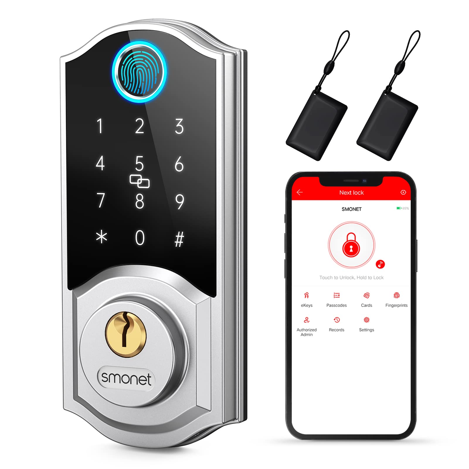 Smonet Smart Deadbolt,Keyless Entry Fingerprint Door Lock, 8-In-1 Smart Locks For Front Door With App Passcode Code Digital Bluetooth For Home