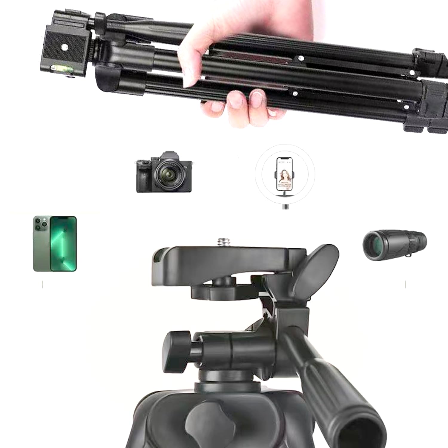 Yotetion 50" Aluminum Phone & Camera Tripod, Extendable Cell Phone Tripod Stand Compatible With Iphone/Android/Action Camera Is Perfect For Live Streaming/Video Recording/Selfies