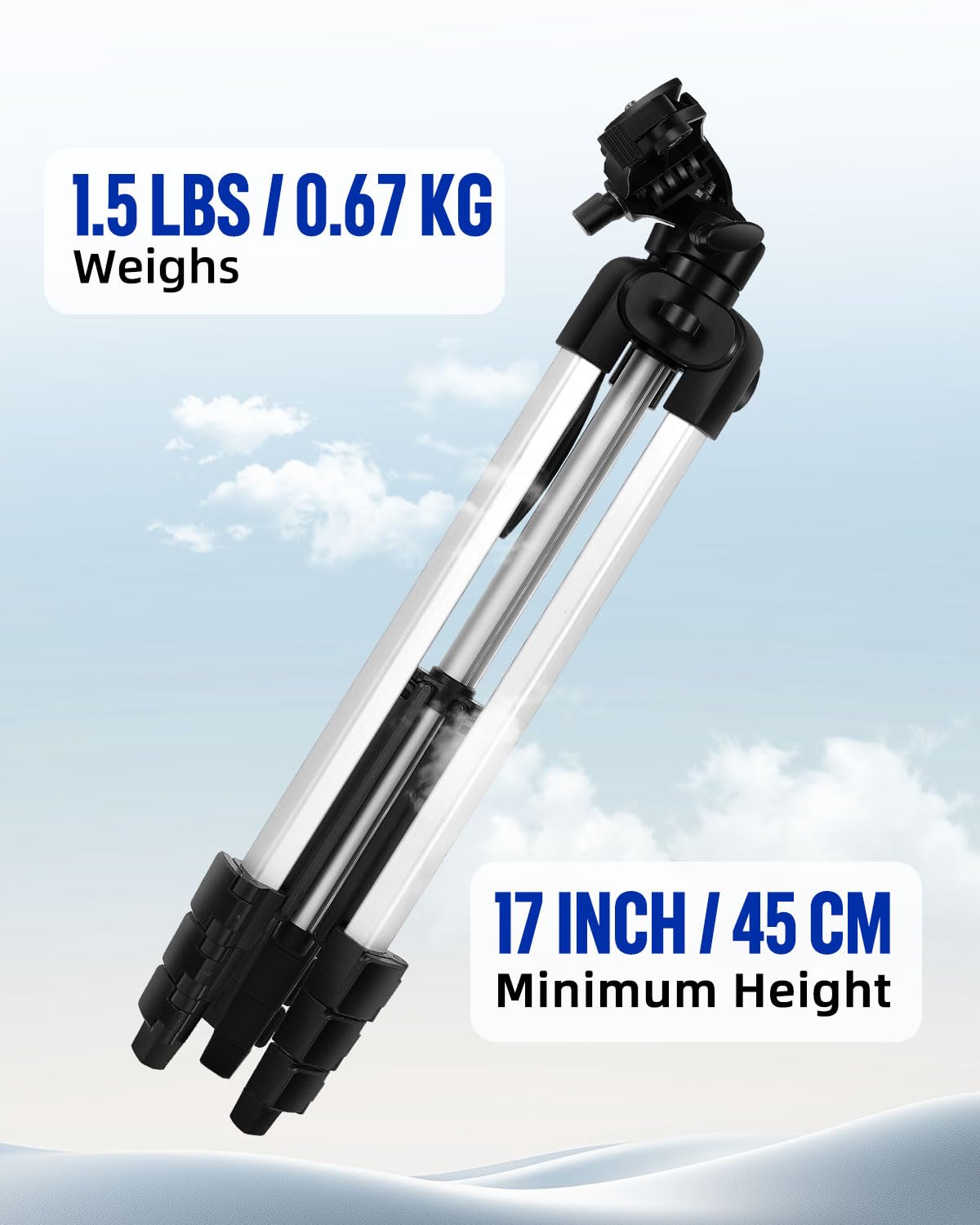 Vulcanforge 16.5"-55" Aluminum Tripod For Laser Level, 1.2Lb Lightweight, 3D Pan Tilt With Bubble Level, Quick Release Plate, Silver