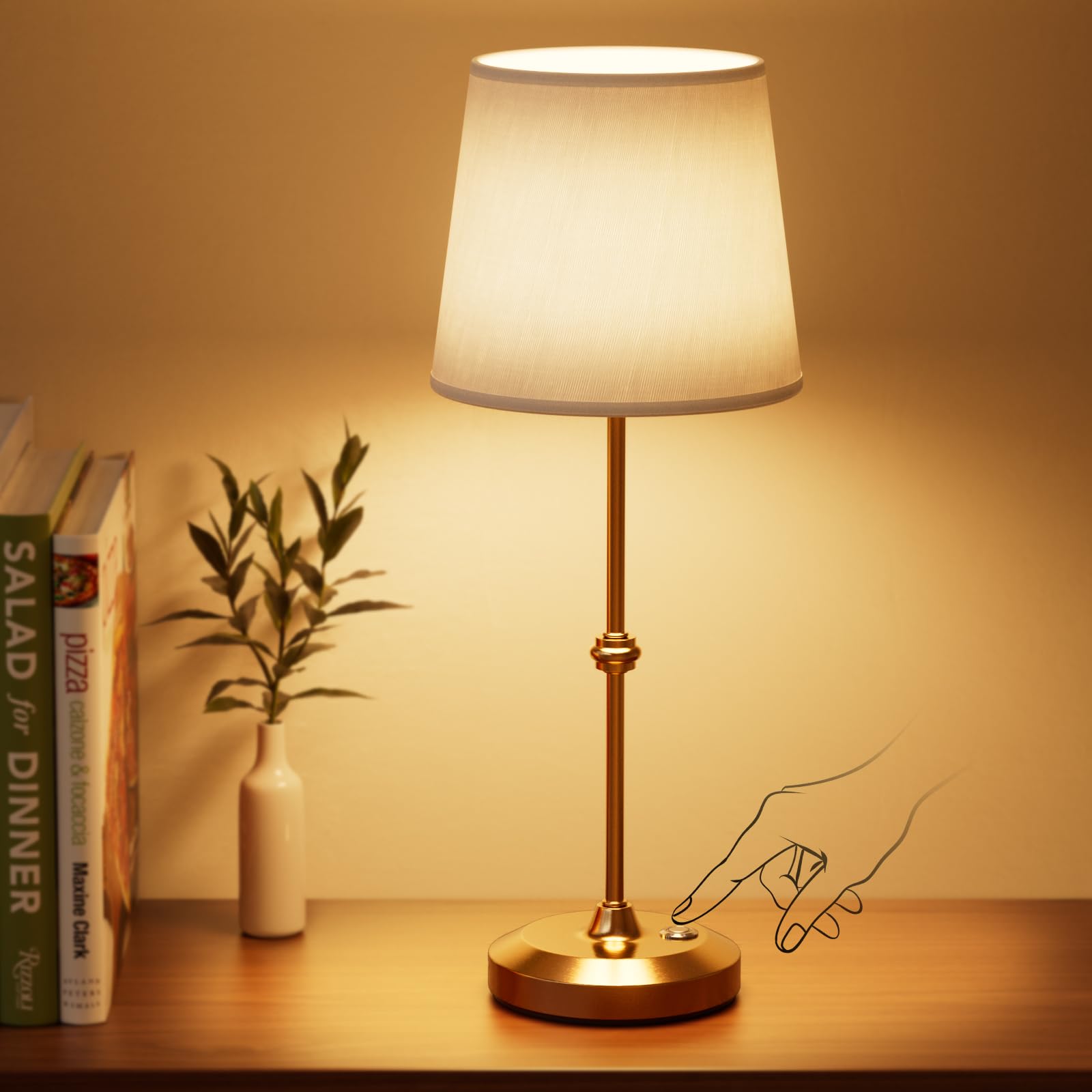 Nulmvic Portable Cordless Table Lamp, Rechargeable 5200Mah Battery Operated Light, Fabric Shade Wireless Lights, 3-Way Dimmable Led Touch Desk Lamp For Dining Room, Bedroom, Bedside, Bar, Camping