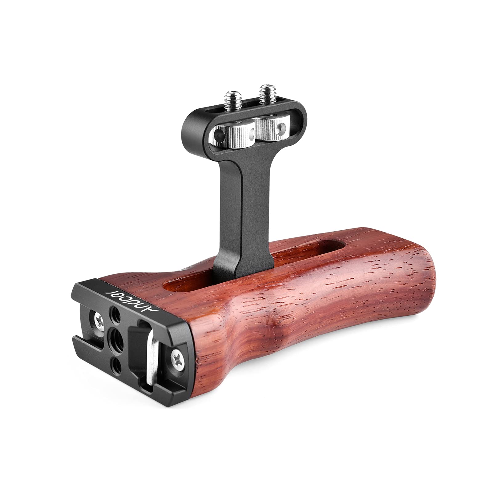 Andoer Explopur Universal Camera Cage Wooden Handle Left/Right Side Hand Grip With Cold Shoe Mount 1/4 Inch & 3/8 Inch Screw Holes Video Pgraphy Accessories
