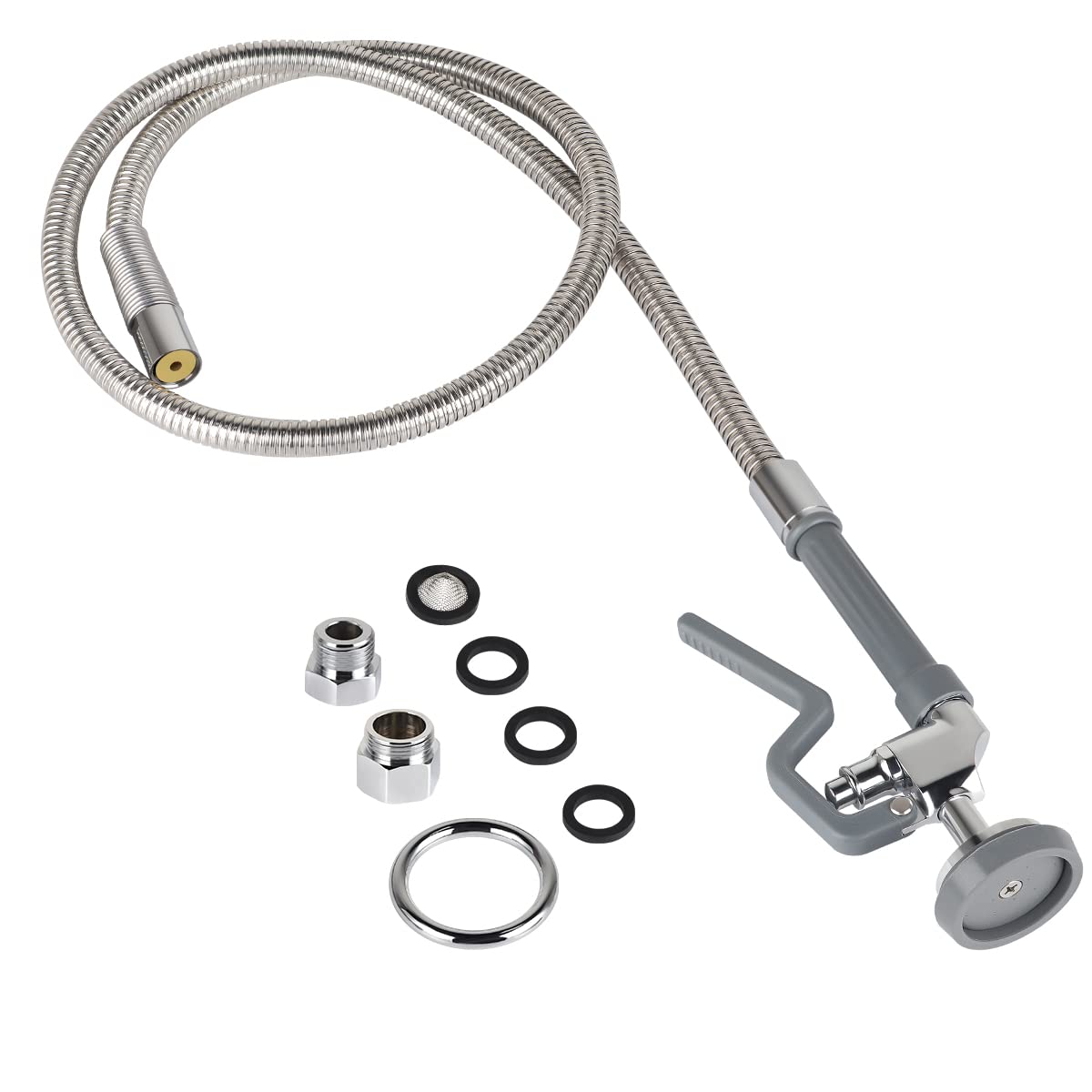 Abboraunt Pre-Rinse Hose With Spray Valve 60 Inch Flexible Stainless Hose Pre Rinse Sprayer Nozzle Head Replacement Kit For Industrial Restaurant Commercial Kitchen Faucets