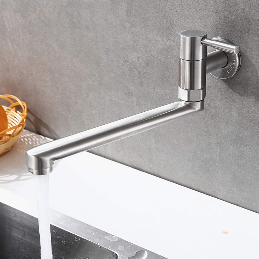 Hausadler Single Cold Water Bar Kitchen Sink Faucet Stainless Steel Brushed Rotatable Washing Tap, Garden Outdoor Faucets
