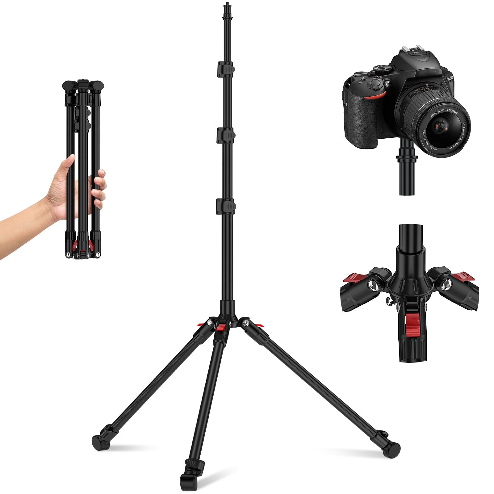 Anautin Extendable Light Stand Photography, 6.6Ft/2M Light Tripod Stand For Travel, 13Lb/6Kg Heavy Duty Studio Lighting Stand For Continue Output Lighting, Flash, Strobe, Webcams, Camera, Softbox
