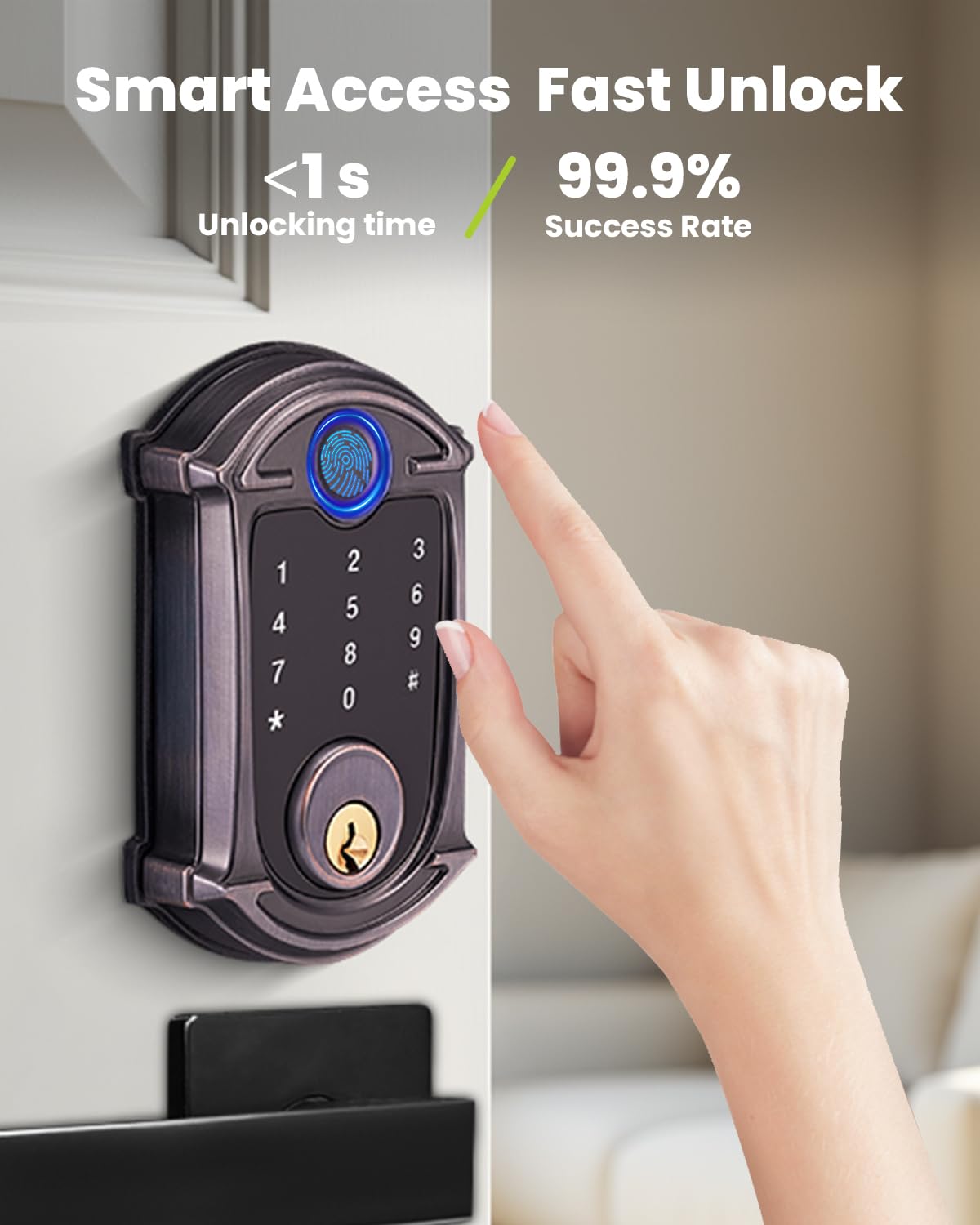 Mendock Keyless-Entry Deadbolt Smart Lock Waterproof Ip56 Digital Exterior Locks For Front Door,Smartphone Control Fingerprint Door Lock With Keypad And Key Fob,Venetian Bronze - Uf02-Vb Greenshield