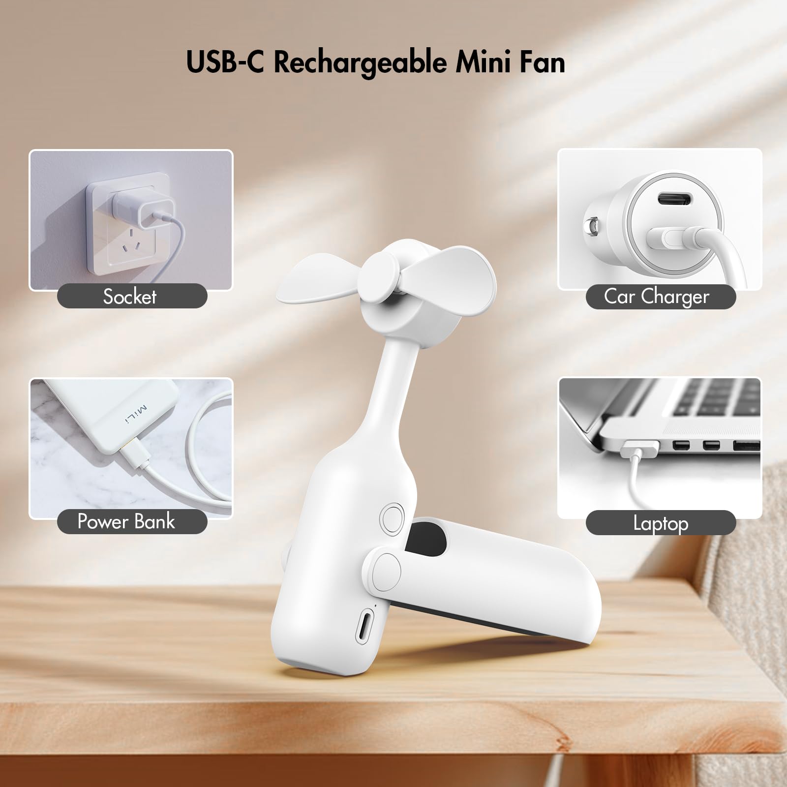 Portable Handheld Fan, Mini Foldable Hand Fan With Usb Rechargeable Battery, Small Personal Pocket