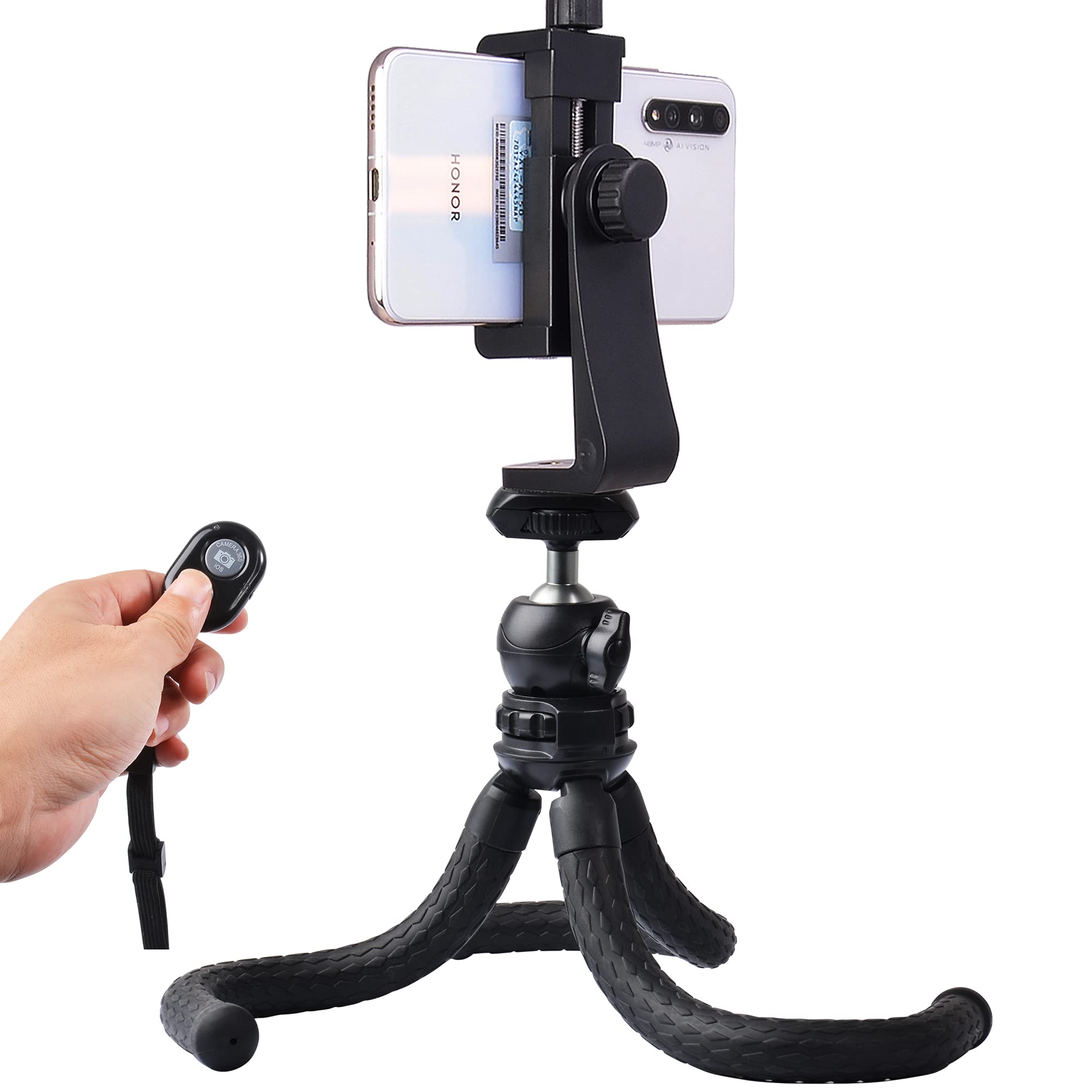 Ruittos Phone Tripod With Remote, Portable And Flexible Tripod With Vertical Phone Tripod Adapter Mount And Wireless Remote, Cell Phone Tripod For Video Recording