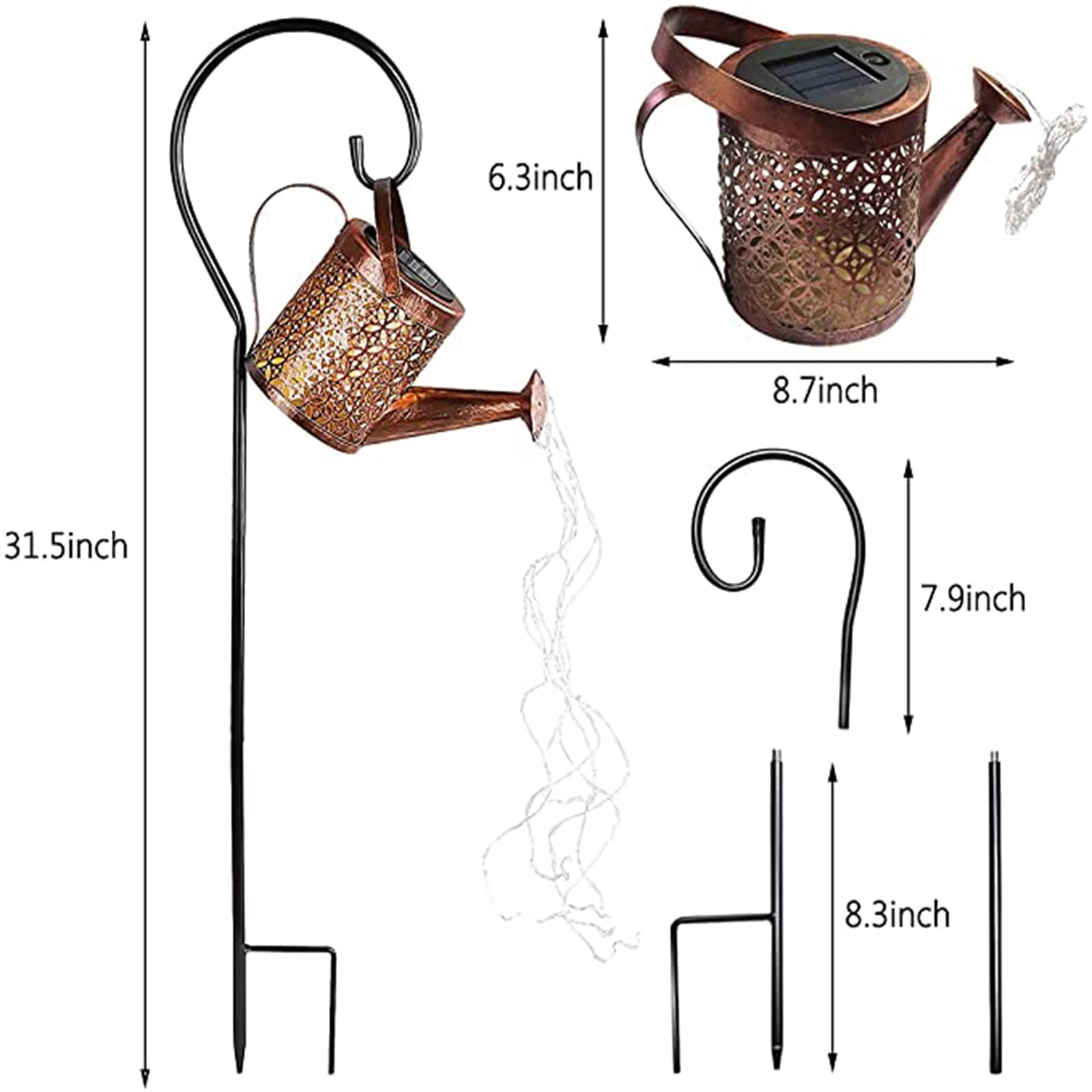 Neioaas Solar Watering Can Lights, Led Solar Lantern String Light Outdoor Garden Waterproof Hollowed-Out Retro Metal Water Can Lights, For Garden Patio Yard Pathway Lantern Plant Decoration(With Bracket)