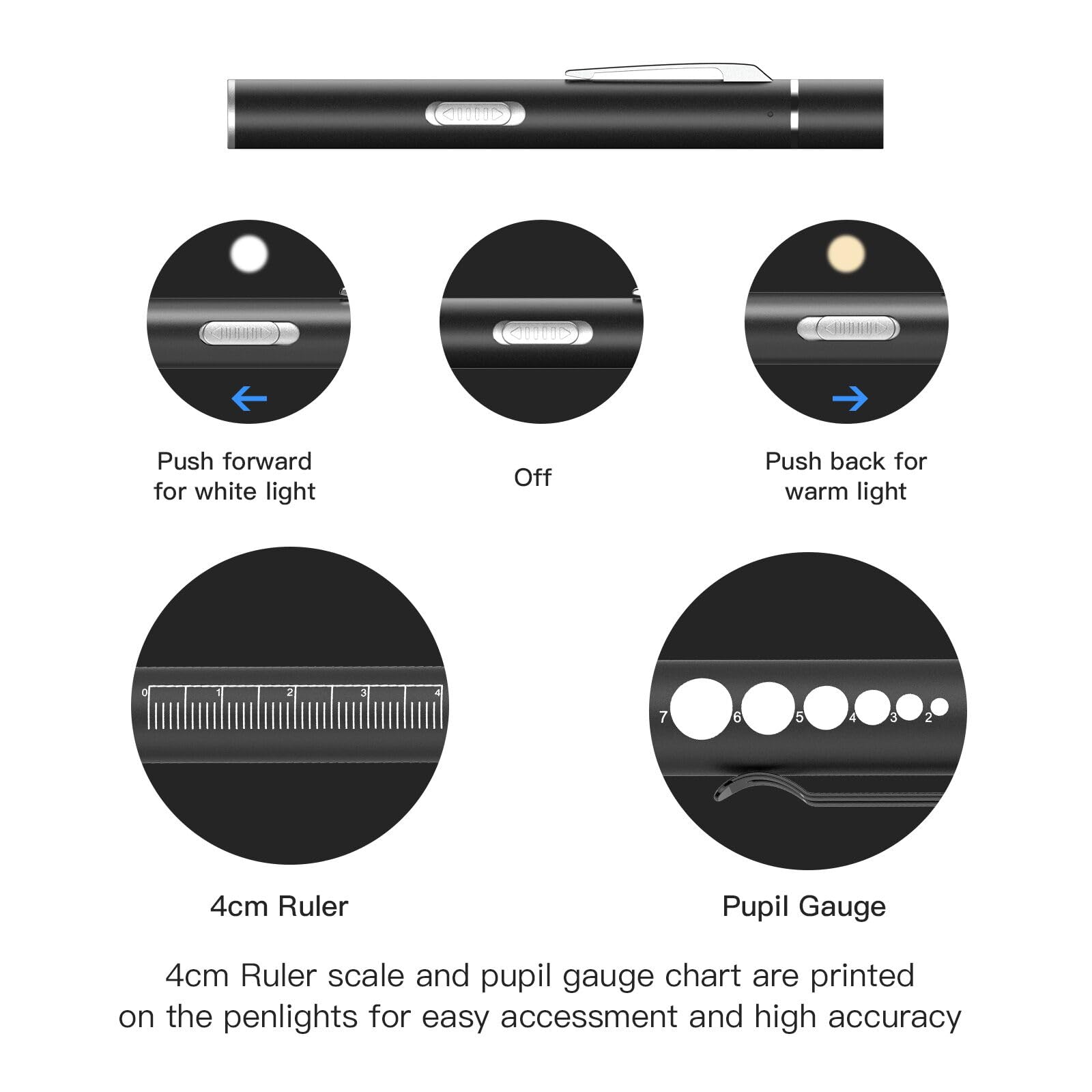 Cosoos 2 Rechargeable Pen Lights With Pupil Gauge & Ruler, Mini Led Penlights For Nurses Doctors, Warm/White Light With Clip, Usb Rechargeable Penlight Flashlight  For Nursing Student