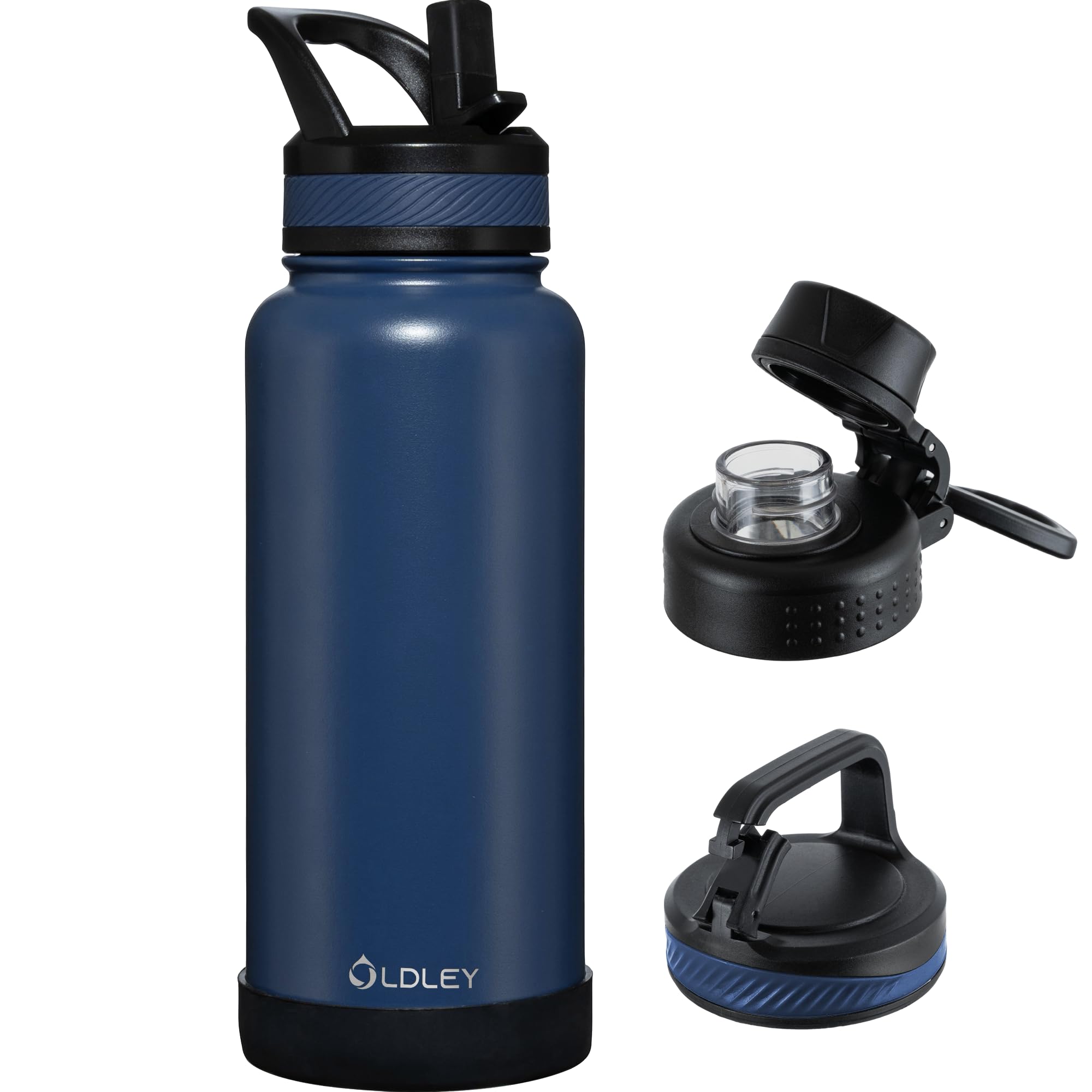 Oldley 32 Oz Insulated Water Bottle With Straw, Stainless Steel Sports Water Cup Flask With 3 Lids