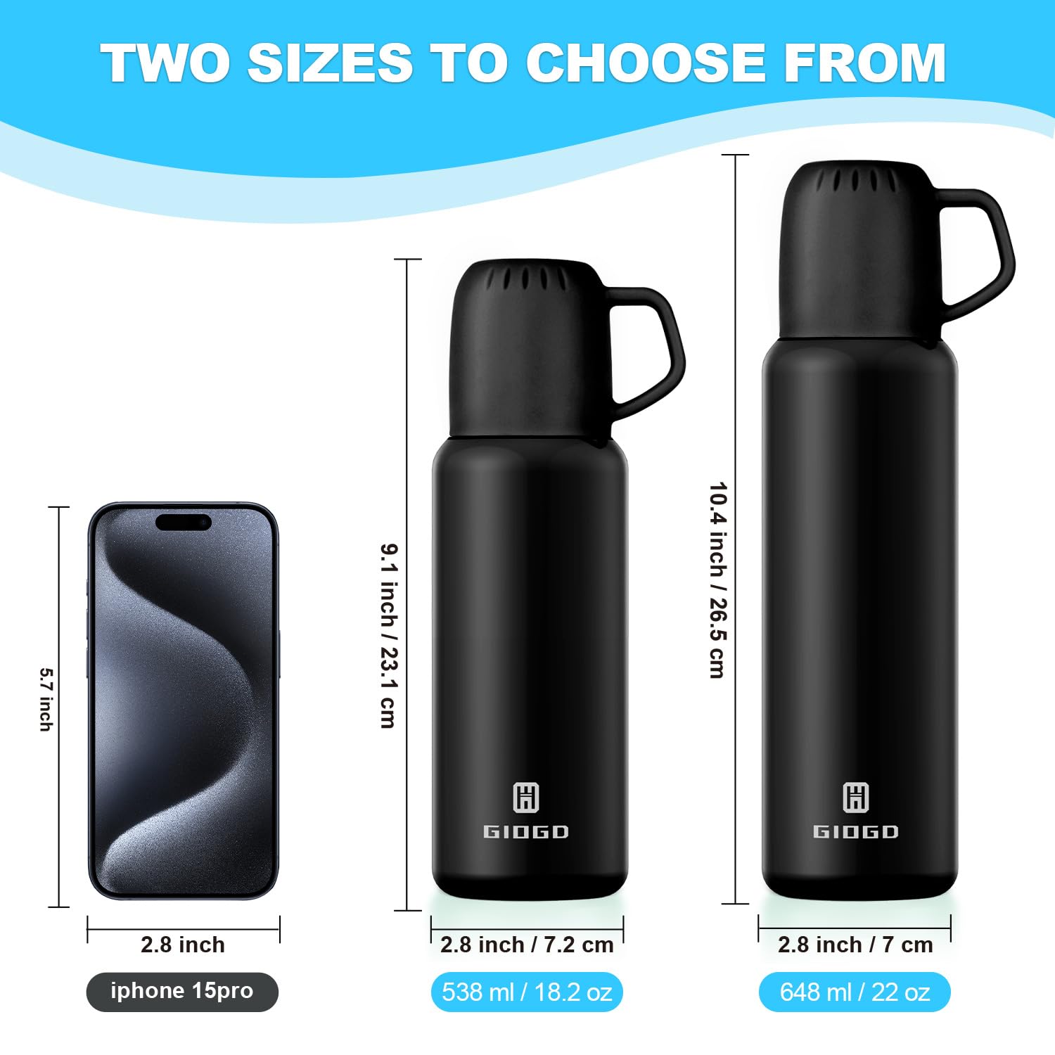 Vacuum Insulated Water Bottle Thermo With Cup 648Ml/22Oz Stainless Steel Thermal Water Bottles