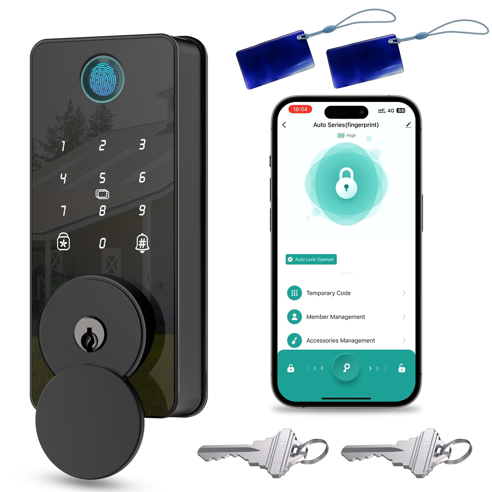 Biquole Keyless Entry Door Lock, Smart Lock With Keypad, Auto & One Touch Lock, Smart Locks For Front Door Easy Installation, App Control,Anti-Peeking Password, Fingerprint