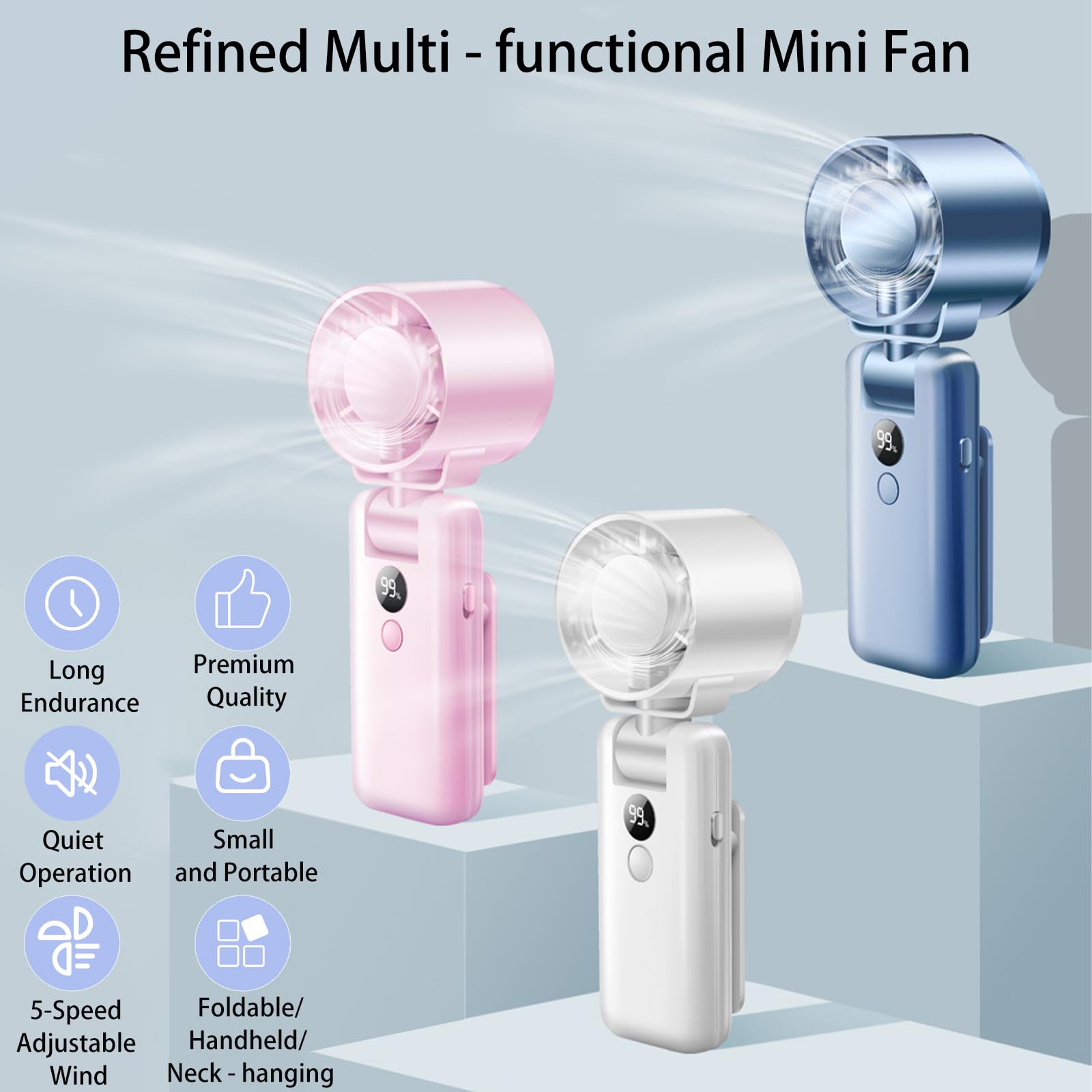 Portable Handheld Fan, High Speed Clip-On Turbo Fan Rechargeable Personal Fan With Led Display - Koospark
