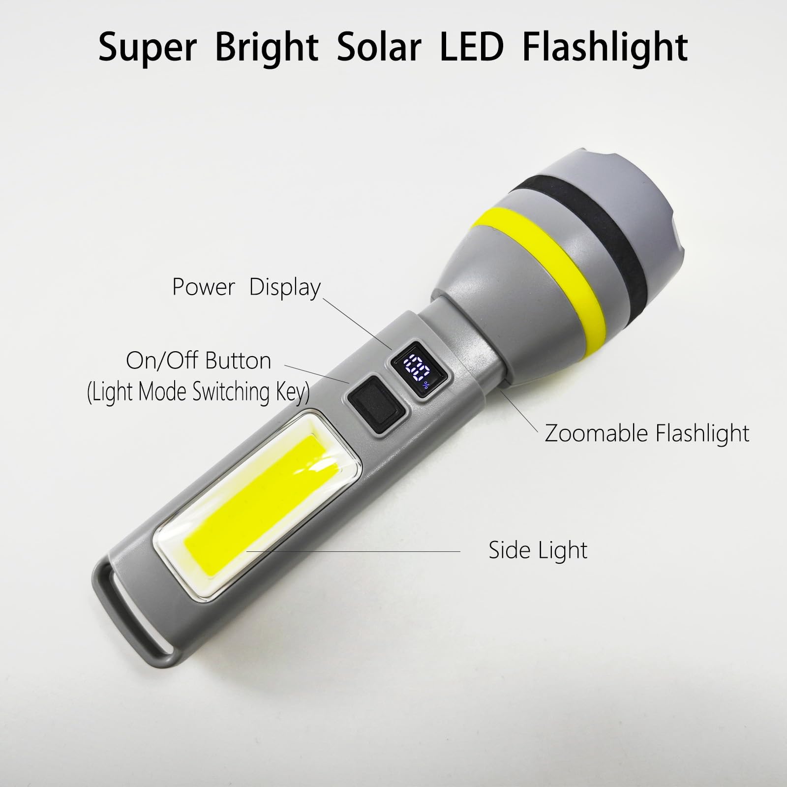 Hilngav 2 Pack Solar Flashlight, Rechargeable Led Flashlight, 500 Lumens Led Solar Powered Flashlights With Digital Display 1200Mah Battery Rechargeable Handheld Flashlights For Home Emergency Camping