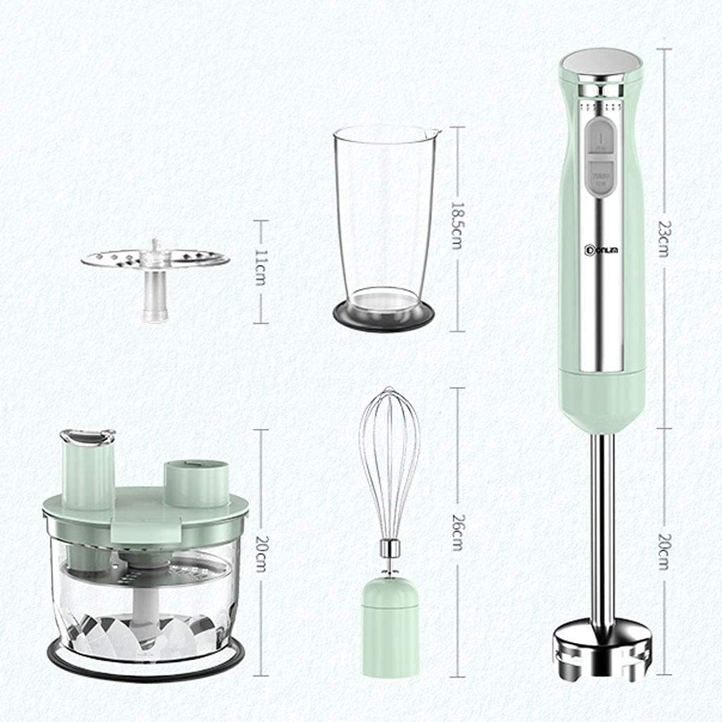 Kaabeto 600W Immersion Hand Blender, Multifunctional 5-In-1 Low Noise Stick Mixer, 7-Speed, Stainless Steel, Mixing Beaker, Chopper, Egg Whisk (Green)