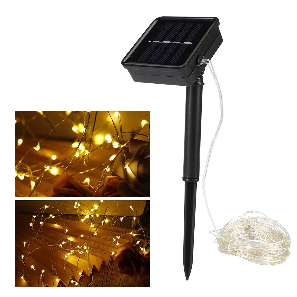 Walfront 32.8Ft 100Led Solar Copper Wire String Light 8 Modes Garden Decoration Decorative Fairy Warm Lights, Solar Light