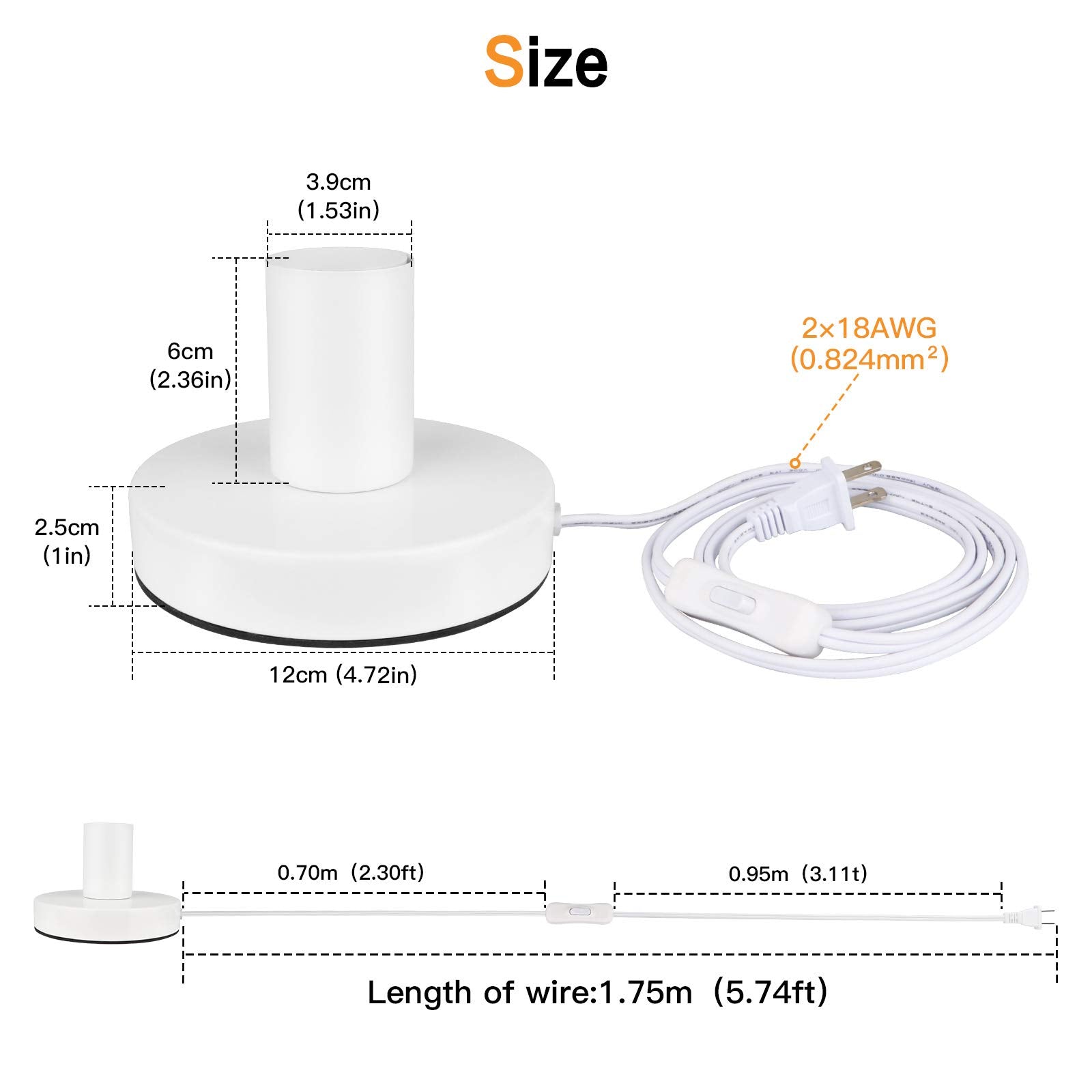 Helunsi Industrial Table Lamp Base - E26/E27 Edison Light Bulb Stand, Exposed Bulb, Simple Metal, 5.8Ft Cord Switch Plug, White