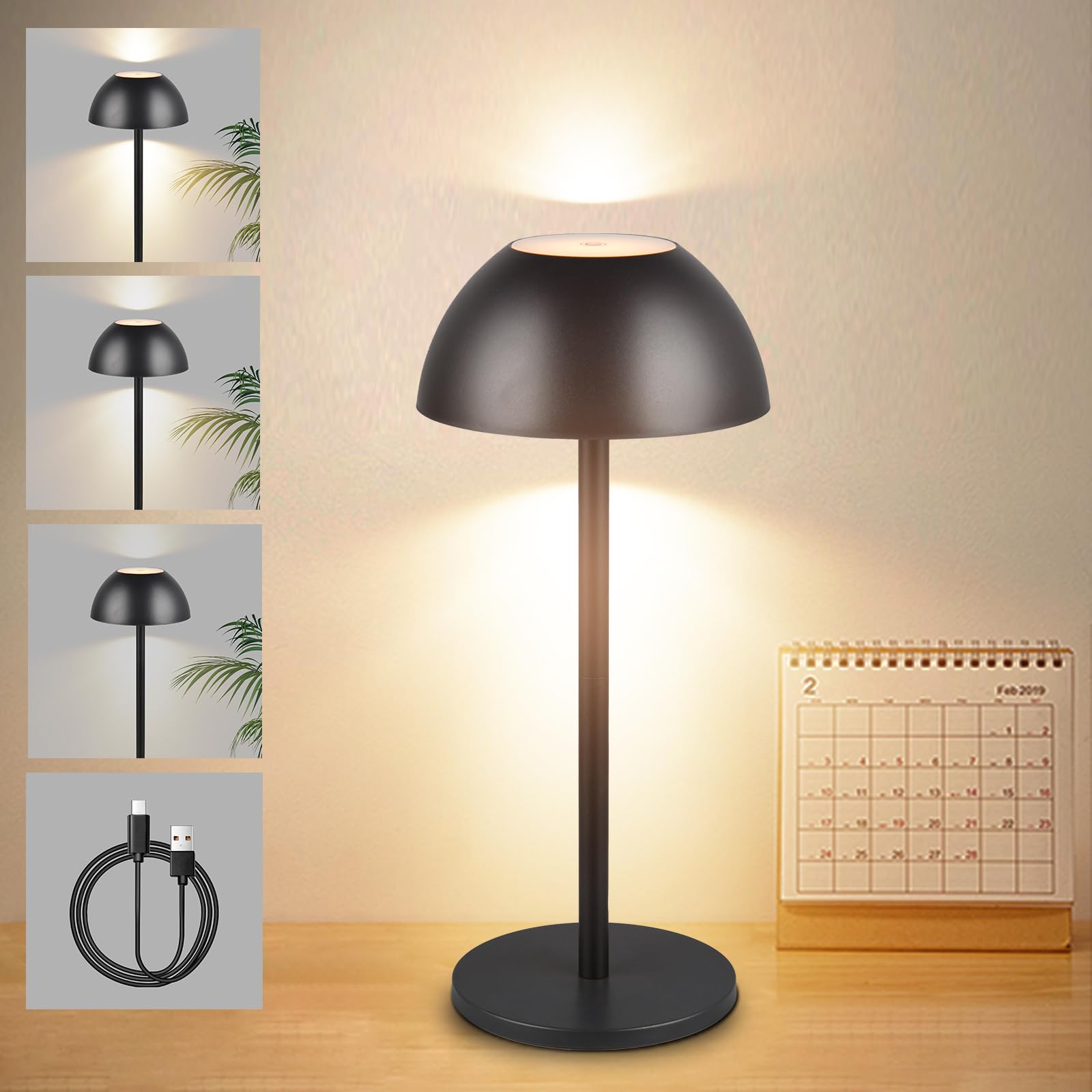 Bkzo Cordless Table Lamp,Table Lights Battery Operated, Rechargeable Battery Desk Lamp, 3 Brightness Levels,Portable Indoor/Outdoor Table Lamp For Restaurant/Bedroom/Bars/Camping/Coffee Shop Night Light