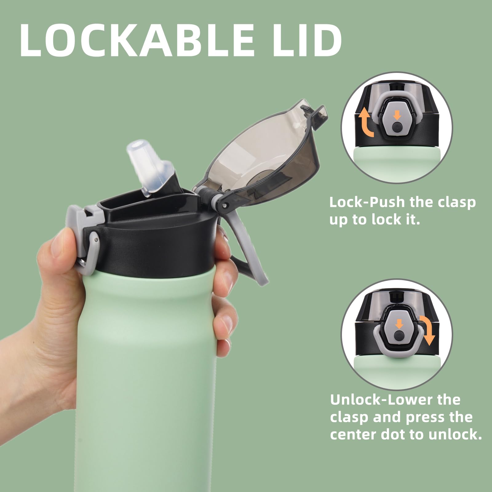 Insulated Water Bottle With Straw And Carry Loop,18 Oz Stainless Steel Double Wall Vaccum Metal