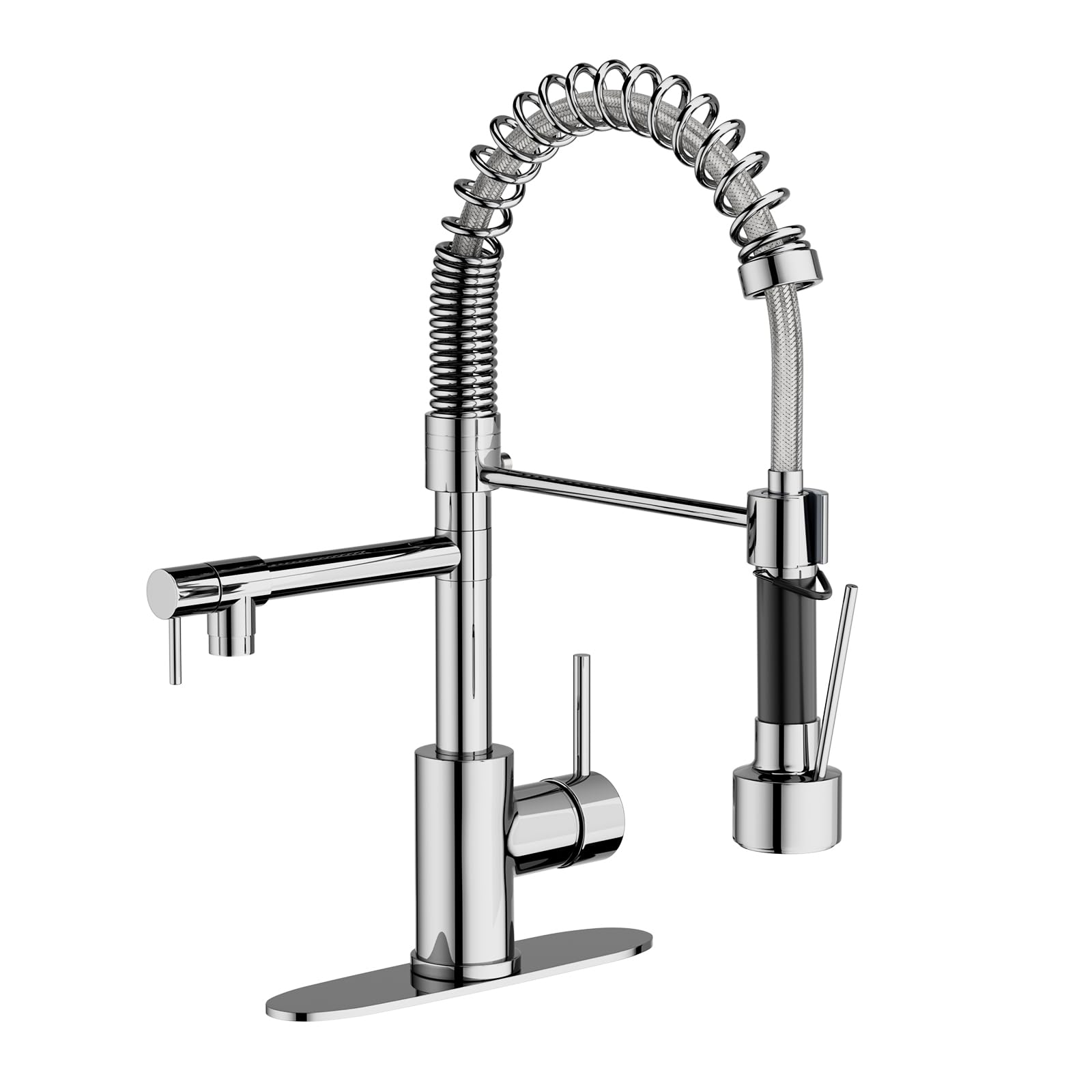 Geobella Kitchen Faucet With Pull Down Sprayer, Commercial Industrial Modern Single Handle Spring Copper Faucets For Kitchen Sink, Chrome