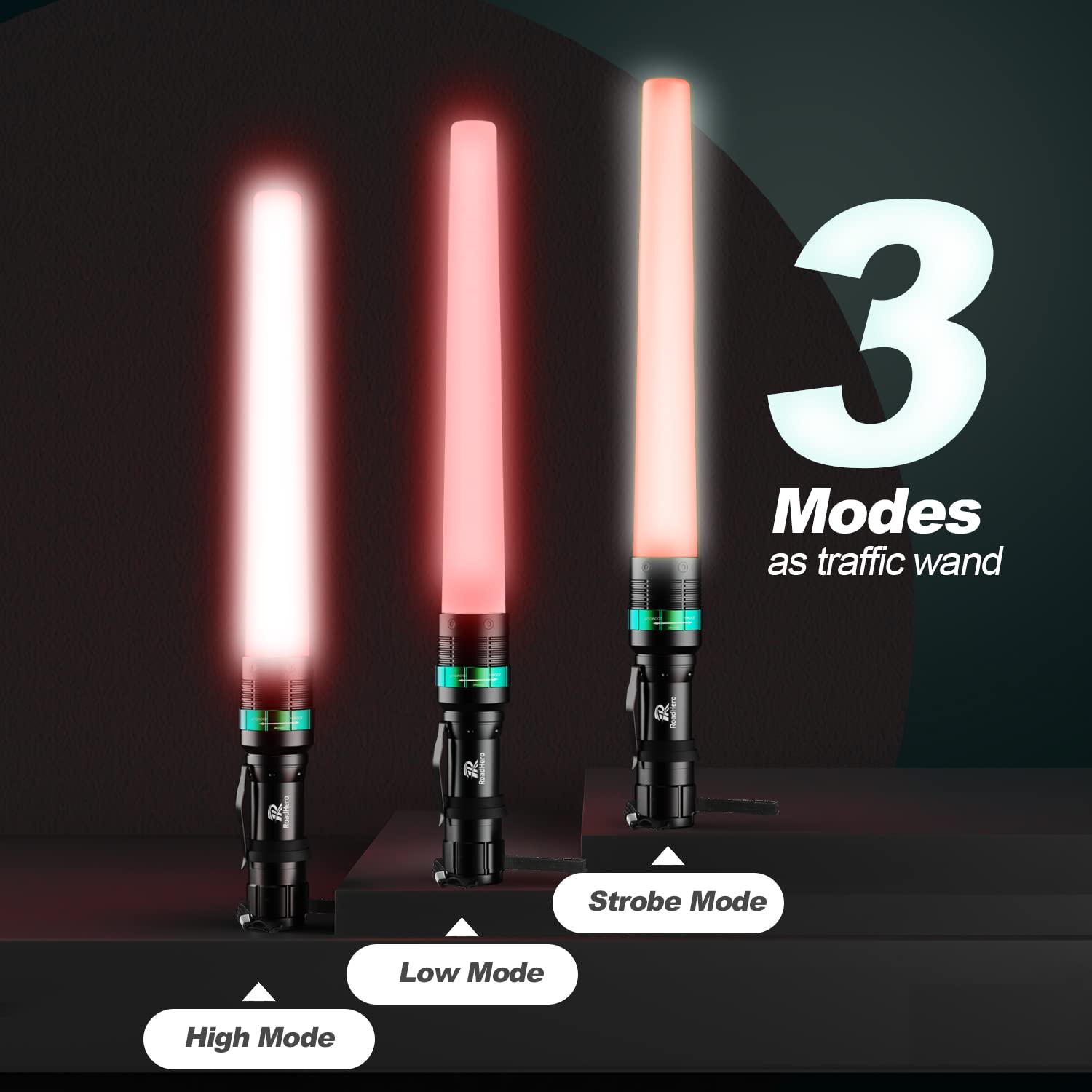 Roadhero 10 Pieces 16 Inch Traffic Wand With Strobe Modes Led Safety Signal Flashlight Wand With Wrist Strap And Side Clip For Traffic Control, Parking, Using 3 Aaa Batteries, Batteries Not Included