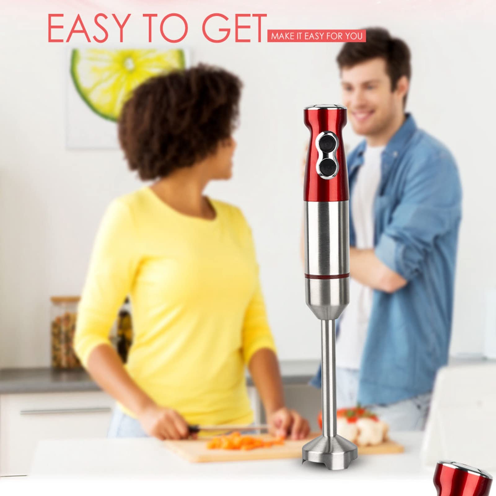 Tyenaza Stainless Steel Immersion Blender, 1000W Electric Hand Blender Detachable, Variable Speed Control, Hand Blander For Smoothie, Food, Sauces Red,Puree, Soup