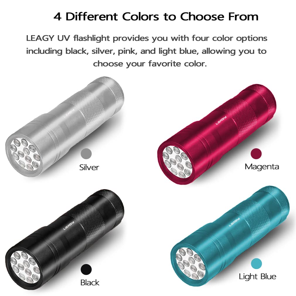Leagy 2 Pack 12 Led 395Nm Mini Uv Flashlights With Batteries - Pet Urine Detector, For Counterfeit Detection, Banknotes, Document Verification Etc (Silver)