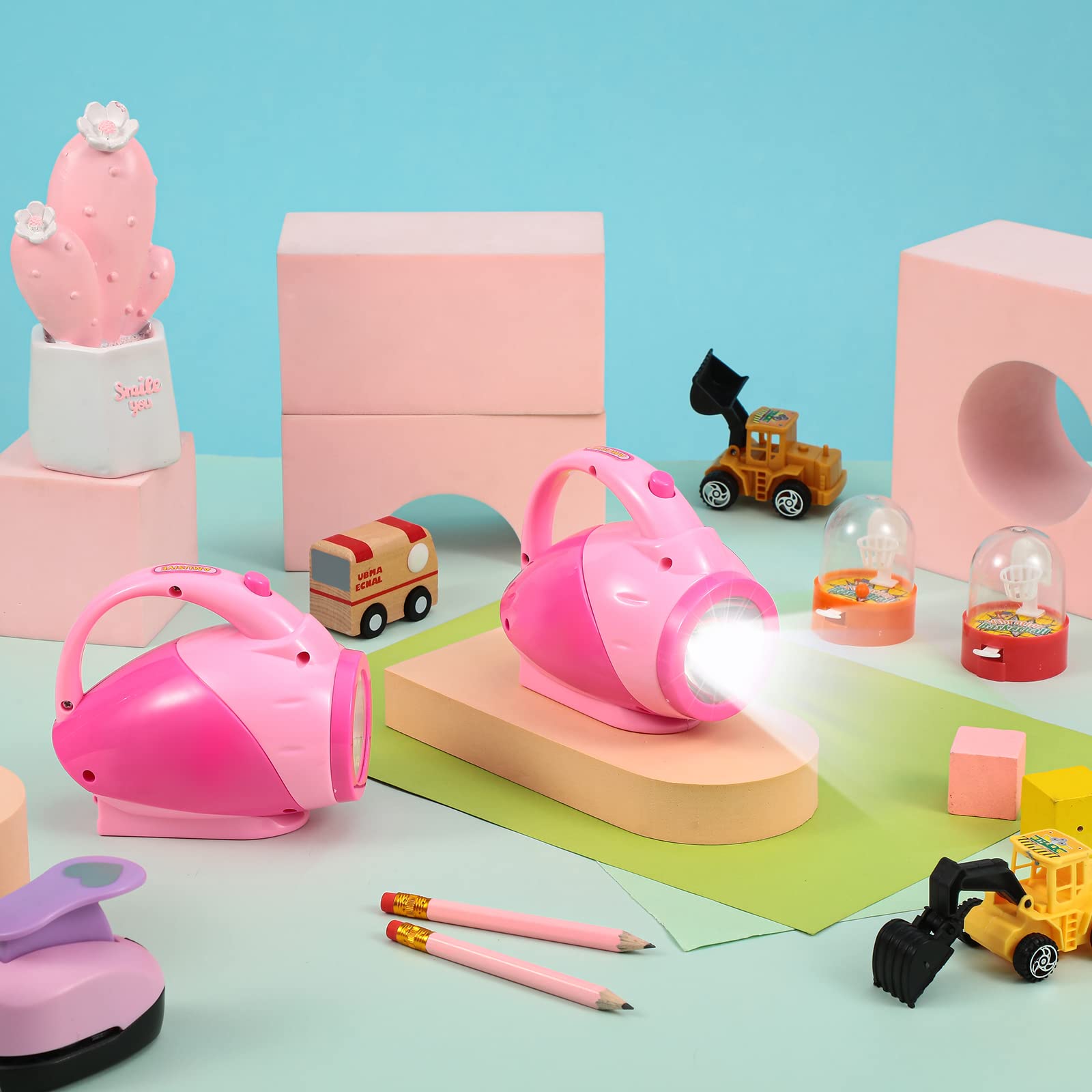 Nosiny 2 Pieces Kids Flashlights For Toddlers Pink Girls Plastic Flashlights With Easy Grip Handle Toddlers Camping Essentials For Kids Boys Girls