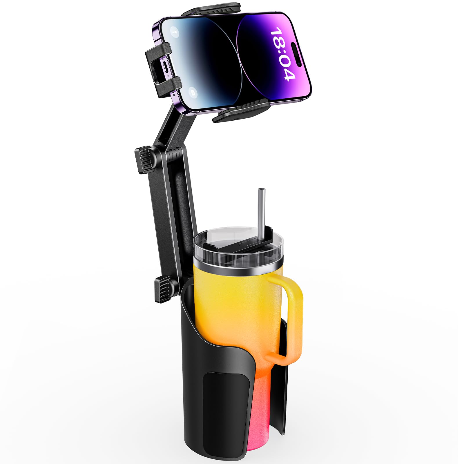 Tazeni 2-In-1 Cup Holder Cell Phone Holder For Your Car Bottle Friendly Cup Cell Phone Holder Mount For Car Height Adjustable Sturdy Fit 4-7 Inches Phones