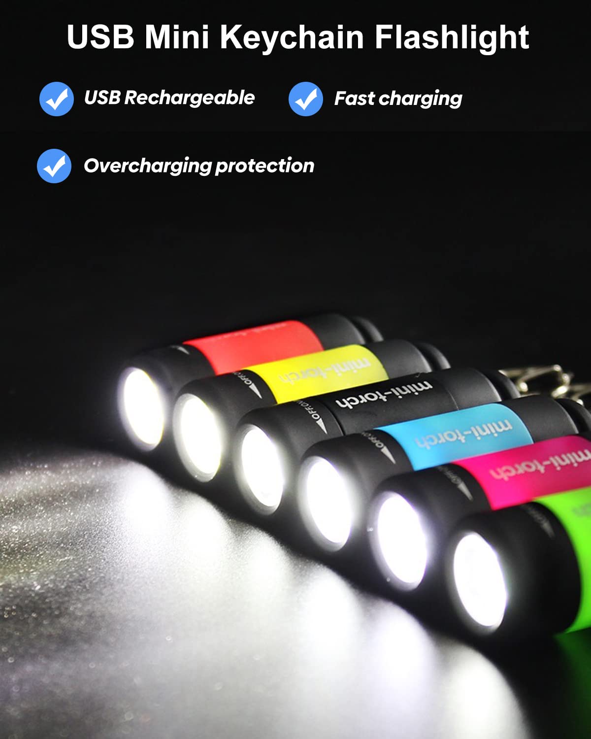 Cussity Mini Keychain Flashlights Usb Rechargeable, Colorful Small Led Flashlight Torches For Kids/Adult Hiking Camping, Waterproof Pocket Flashlights For Backpack/Belt, (3Packs)