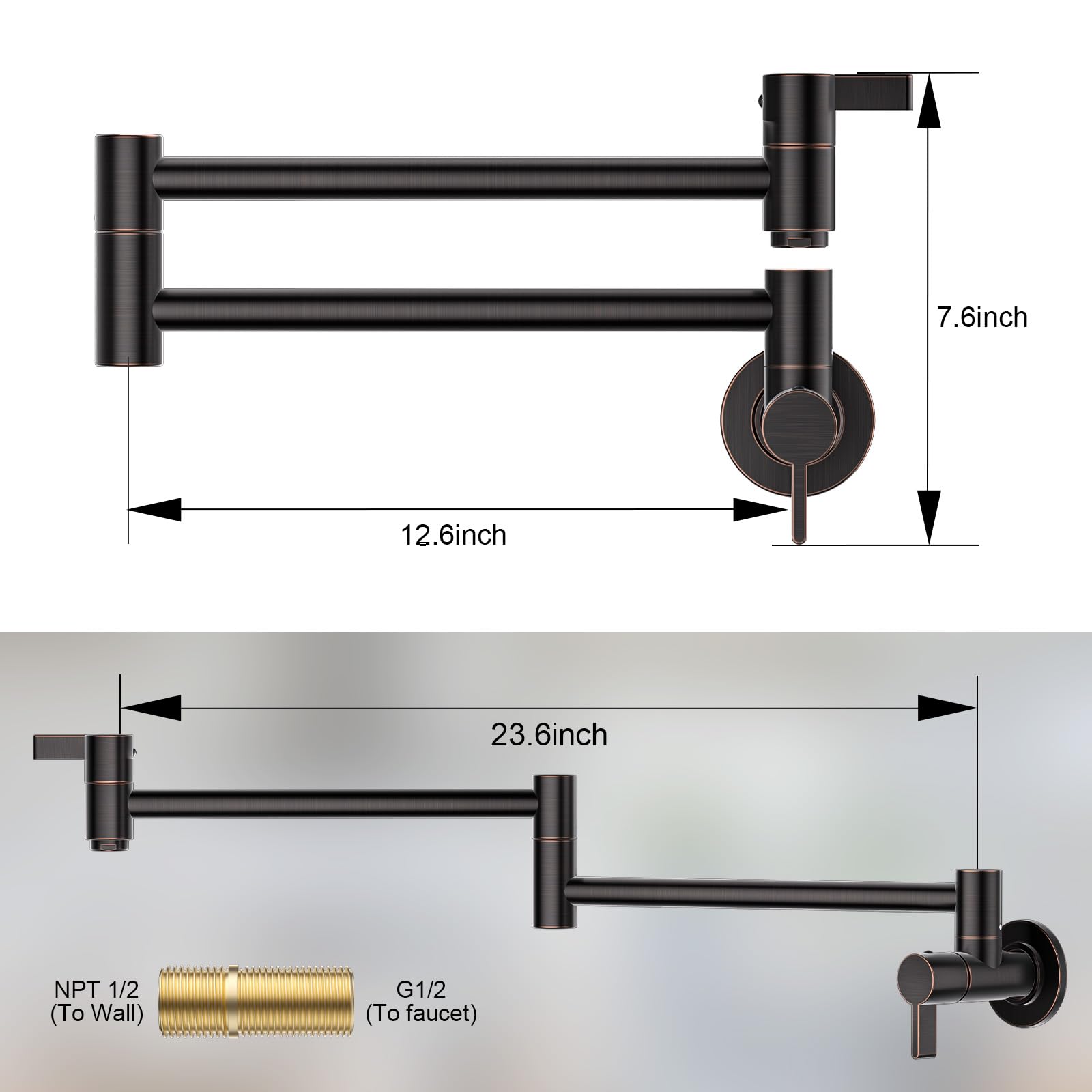 Arcora Pot Filler Faucet Oil Rubbed Bronze, Traditional Pot Filler Wall Mount 2 Handle With Double Joint Swing Arms Brass Stove Faucet