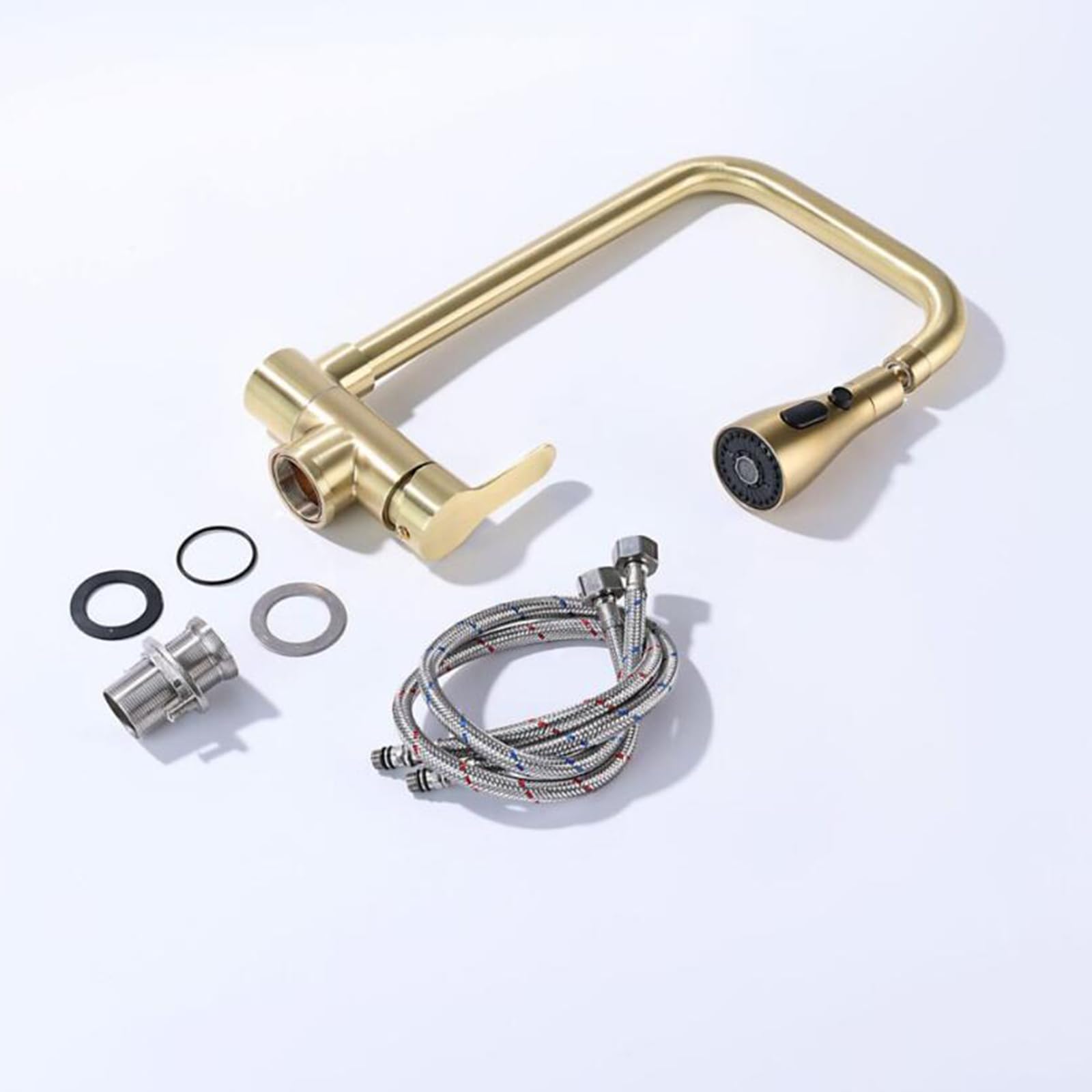 Zpspz Kitchen Faucet Folding Inside Window Single Handle Hot And Cold Water Stainless Steel 360° Rotation Kitchen Mixer Faucet Folding-Brushed Gold