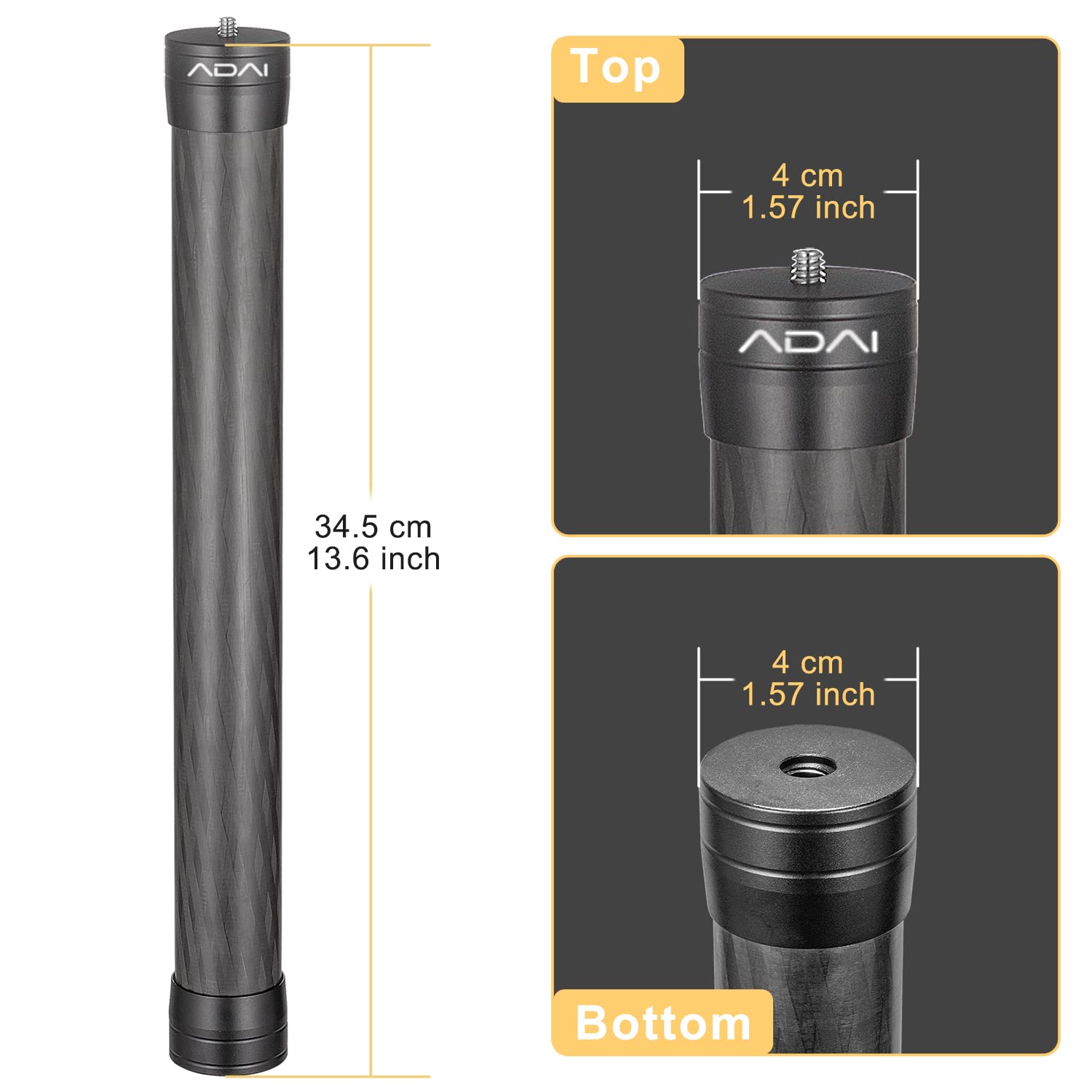 Adai Gimbal Extension Pole Carbon Fiber Tripod Extension Bar 1/4" Thread Universal Rod Compatible For Dji Ronin S Stabilizer/Gopro/Zhiyun/Camera