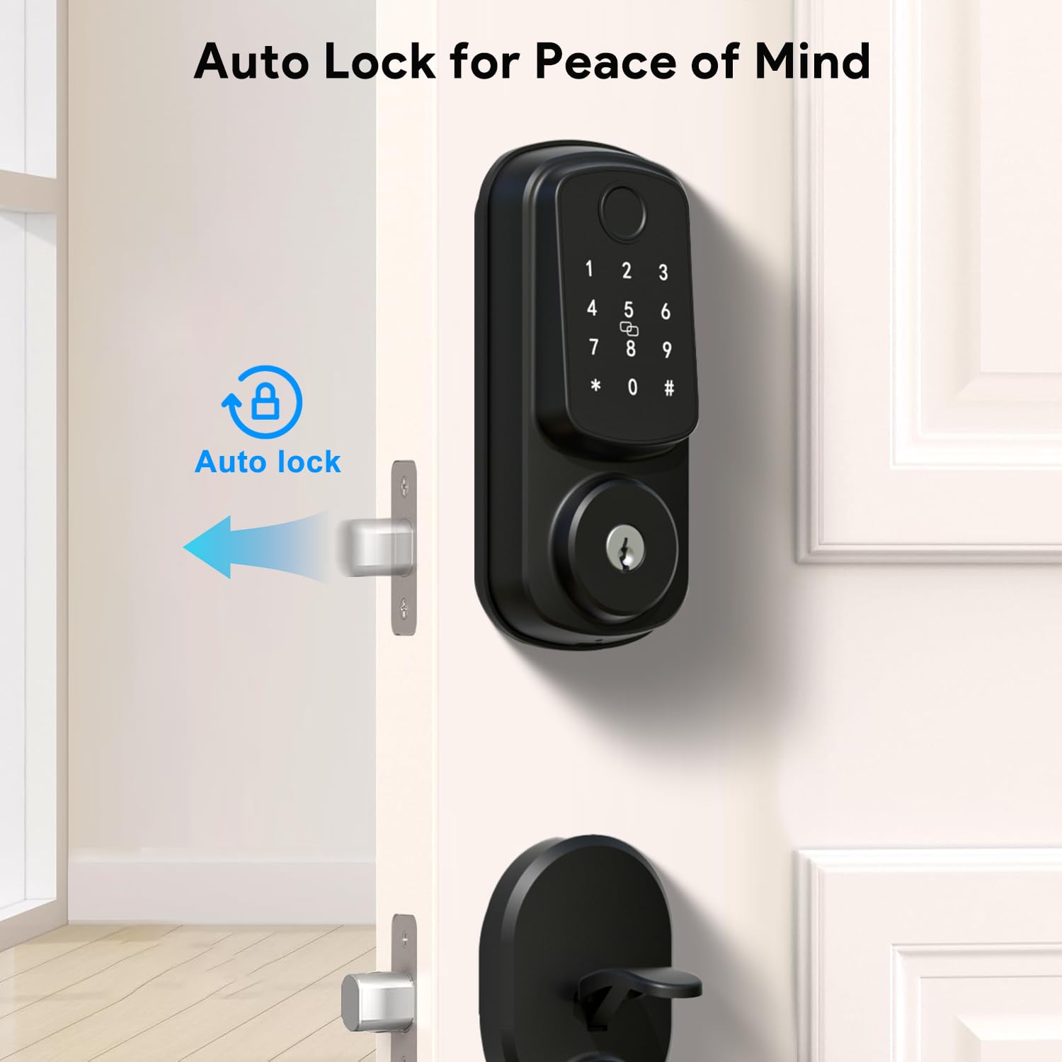 Seifgard Keyless Entry Door Lock With Handle Set, Keyless Entry Deadbolt With Handle Set, Smart Locks For Front Door Alexa Fingerprint Auto Lock,Black