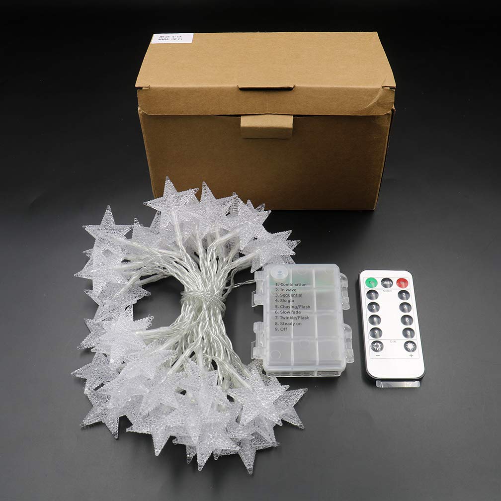 Xingpold Led Star String Lights,Outdoor Battery Operated String Lights White Fairy Lights,16.4 Feet 50 Led Waterproof Christmas Tree Lights For Indoor Wedding Halloween Camping Umbrella Birthday Party