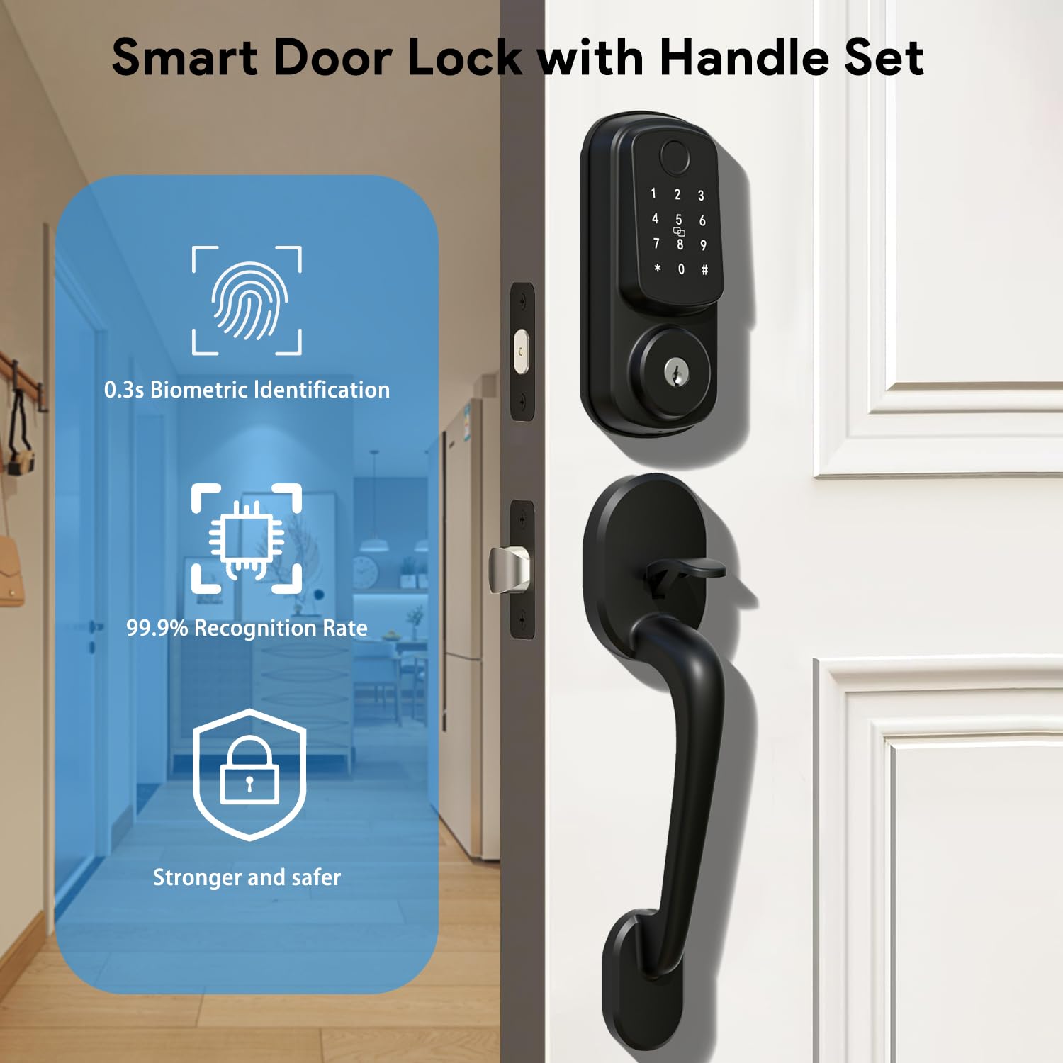 Seifgard Keyless Entry Door Lock With Handle Set, Keyless Entry Deadbolt With Handle Set, Smart Locks For Front Door Alexa Fingerprint Auto Lock,Black