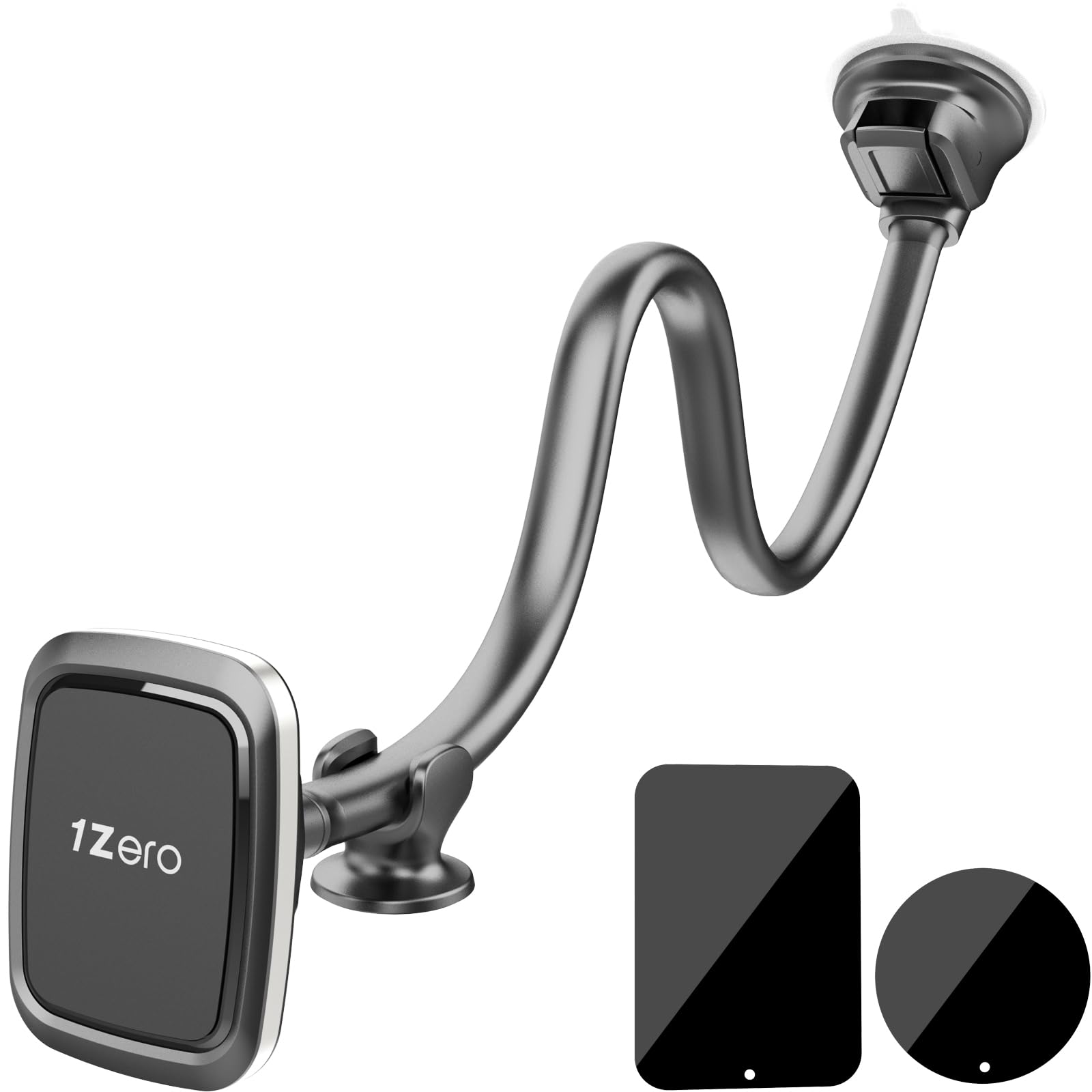 1Zero Magnetic Phone Car Mount 14-Inch Gooseneck Long Arm Extension, Universal Windshield Dashboard Industrial-Strength Suction Cup Car Phone Holder With 6 Strong Magnets, For All Cell Phones Iphone