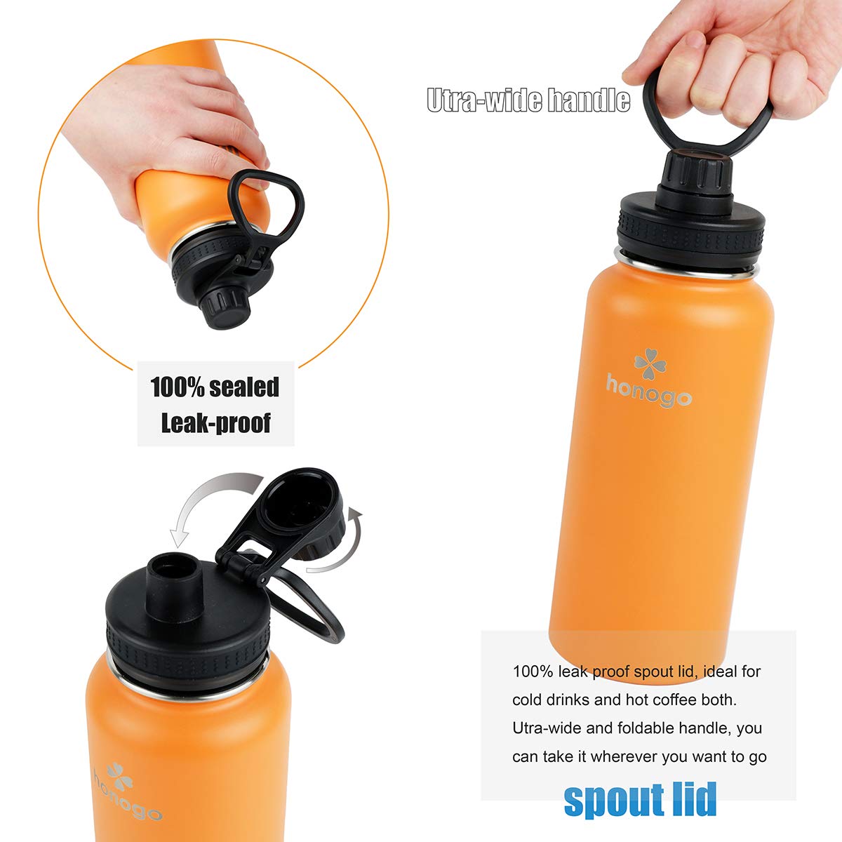 32 Oz Powder Coated Double Wall Vacuum Insulated Sports Water Bottle, 18/8 Stainless Steel Wide